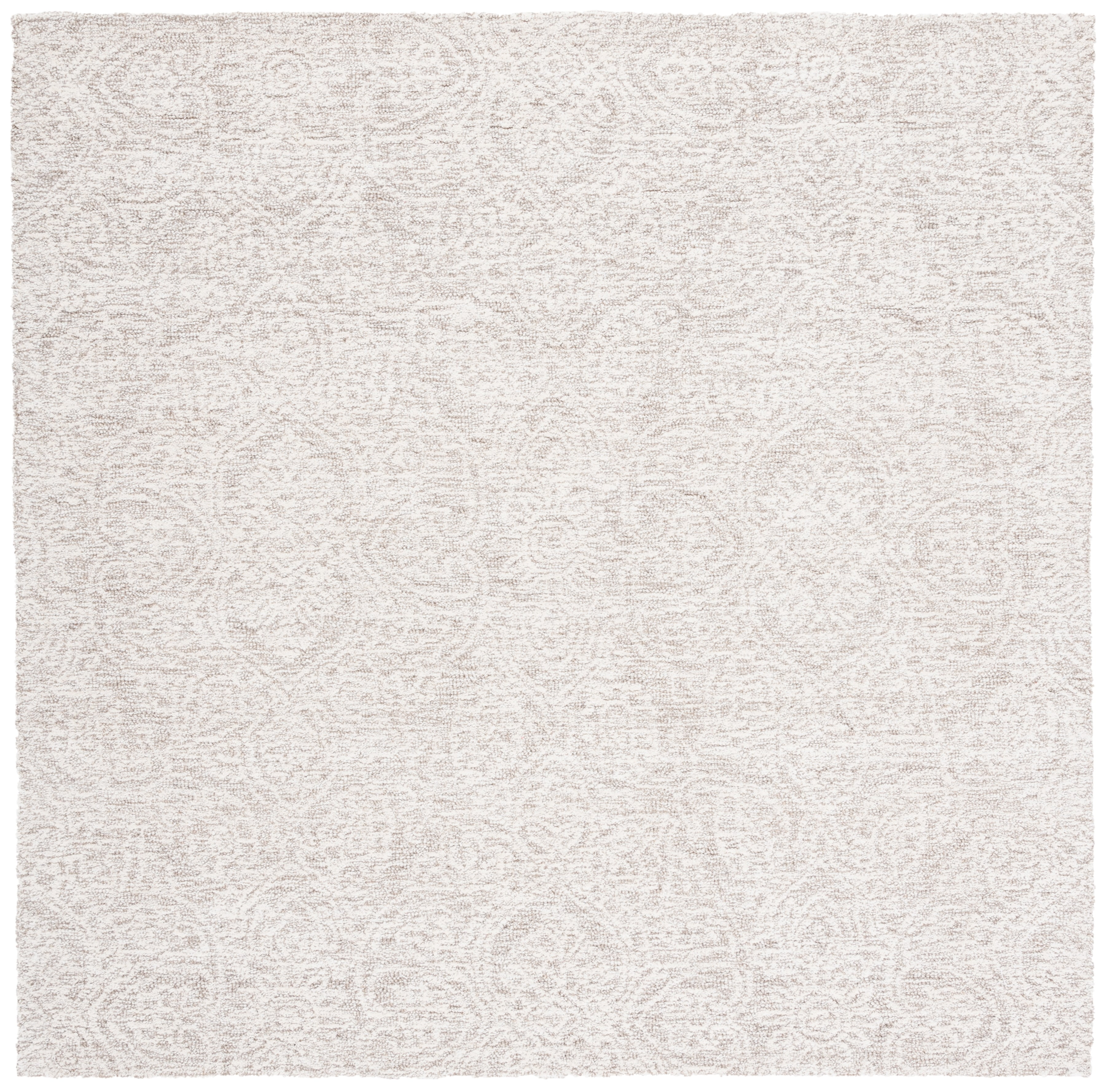 Ivory Floral Elegance 8' Square Hand-Tufted Wool Rug