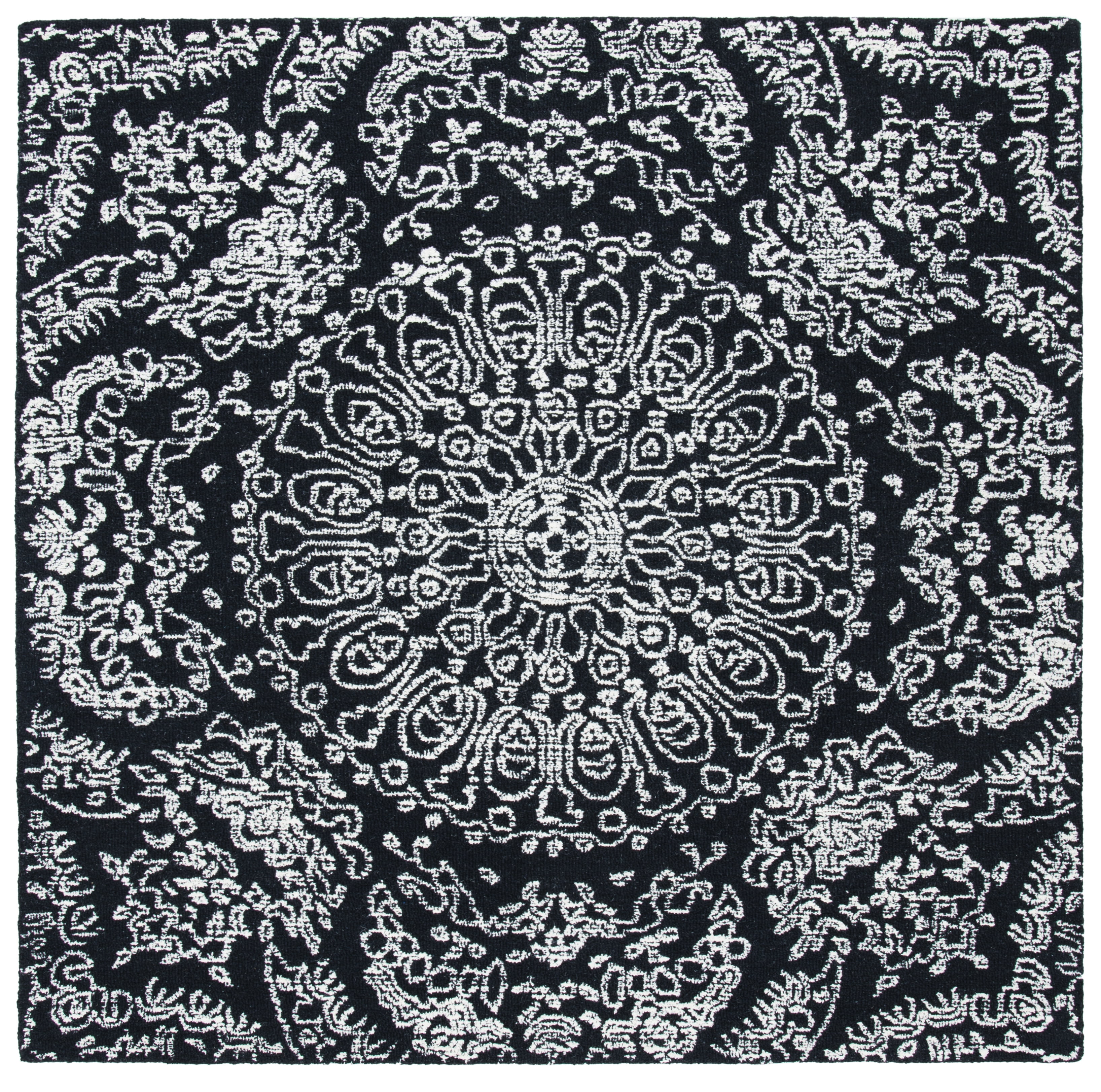 SAFAVIEH Metro Alaois Medallion Area Rug, Black/Ivory, 6' x 6' Square
