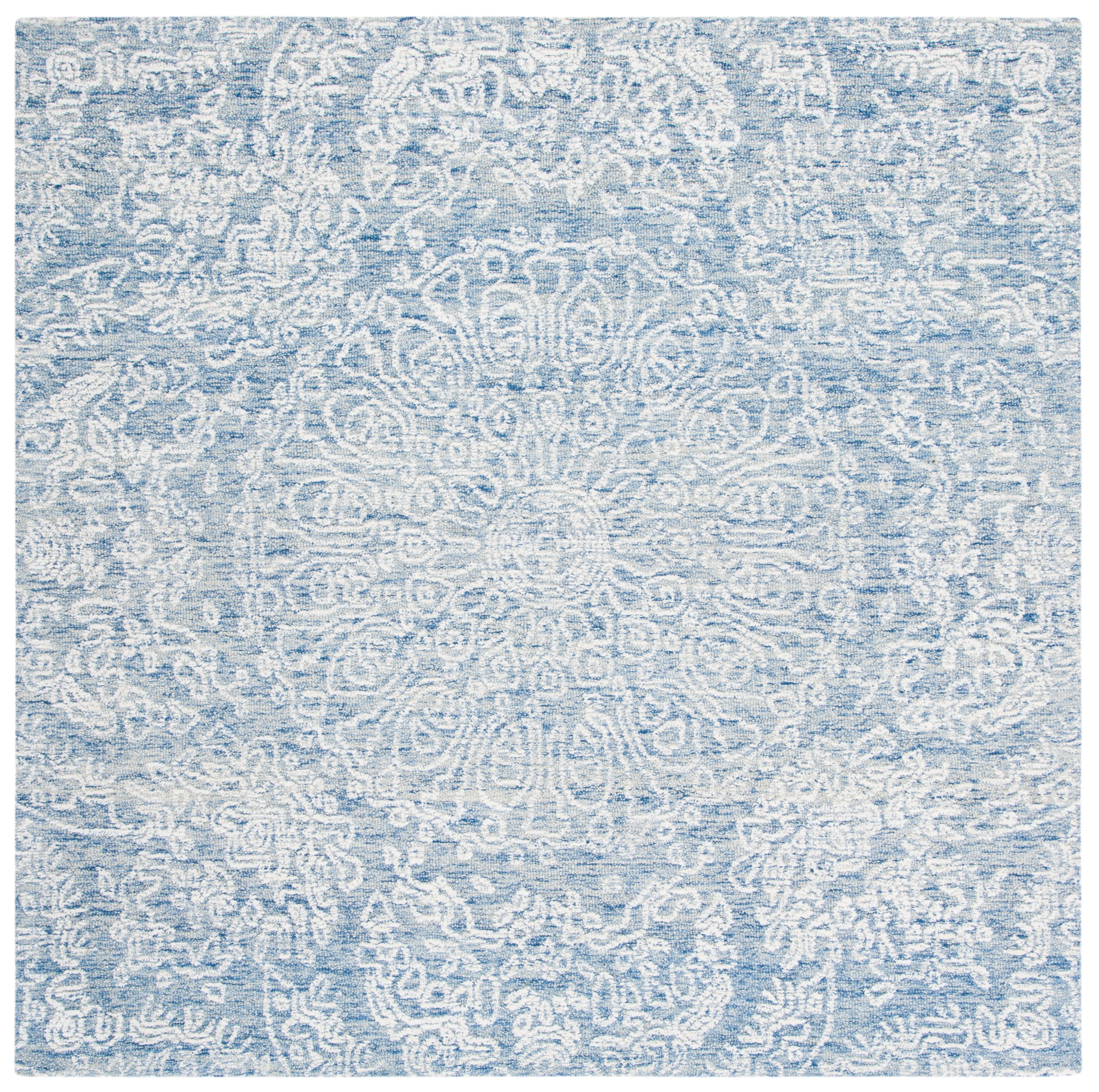 Hand-Tufted Floral Elegance Wool 6' Square Blue Rug