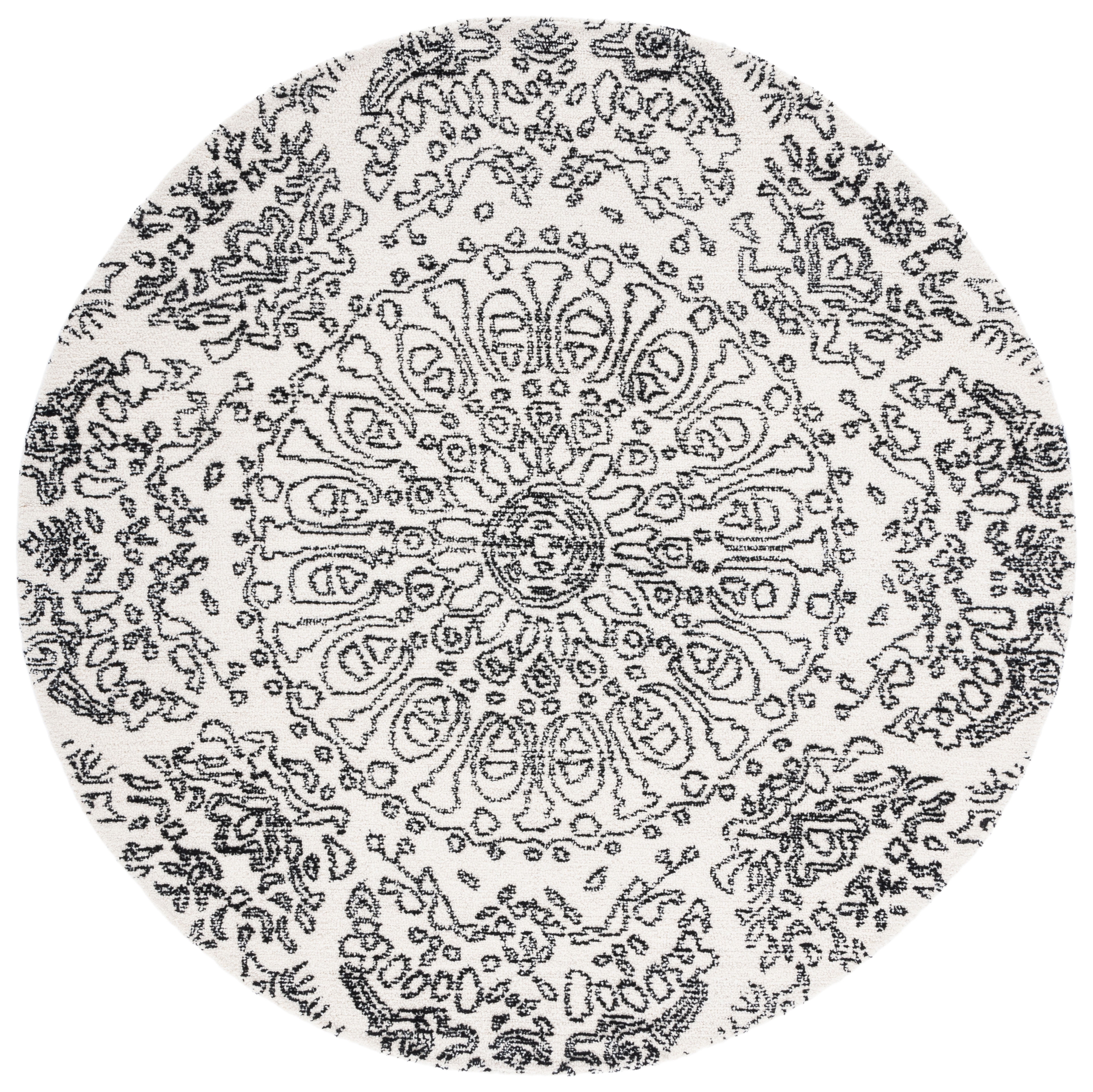SAFAVIEH Metro Alaois Medallion Area Rug, Ivory/Black, 6' x 6' Round