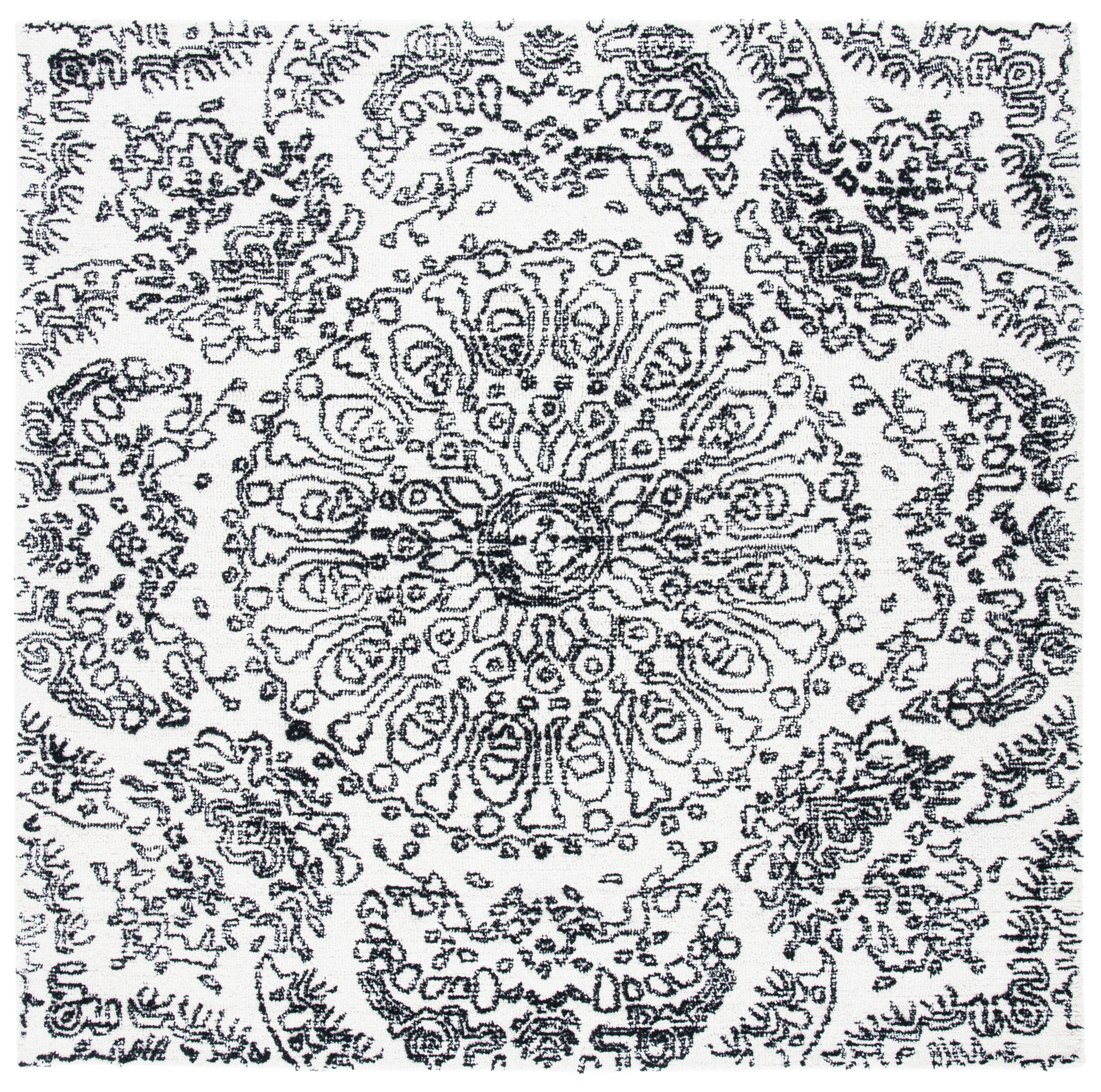 Elegant Metro Black Wool 6' Square Hand-Tufted Area Rug