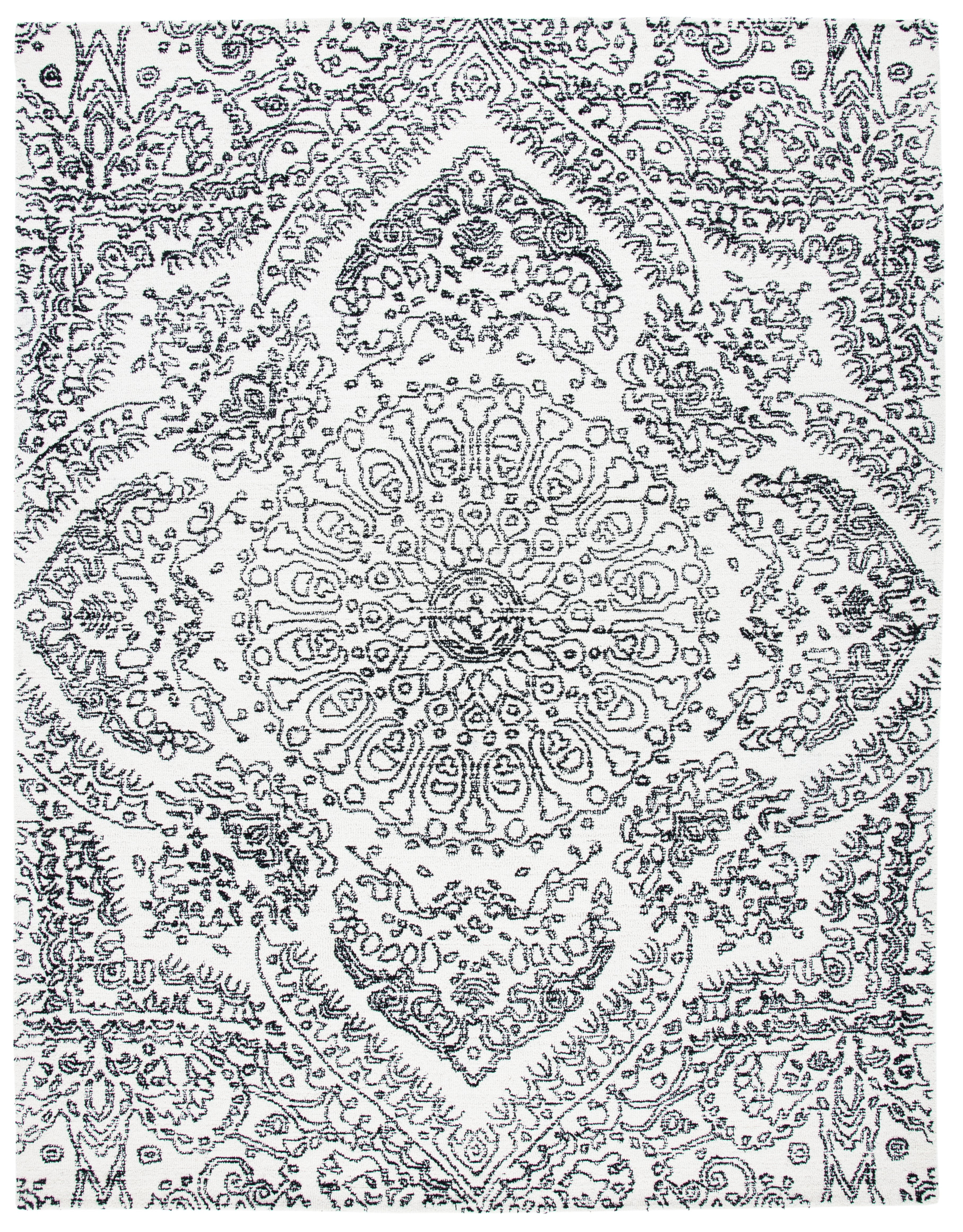 Ivory and Black Hand-Tufted Wool 8' x 10' Area Rug
