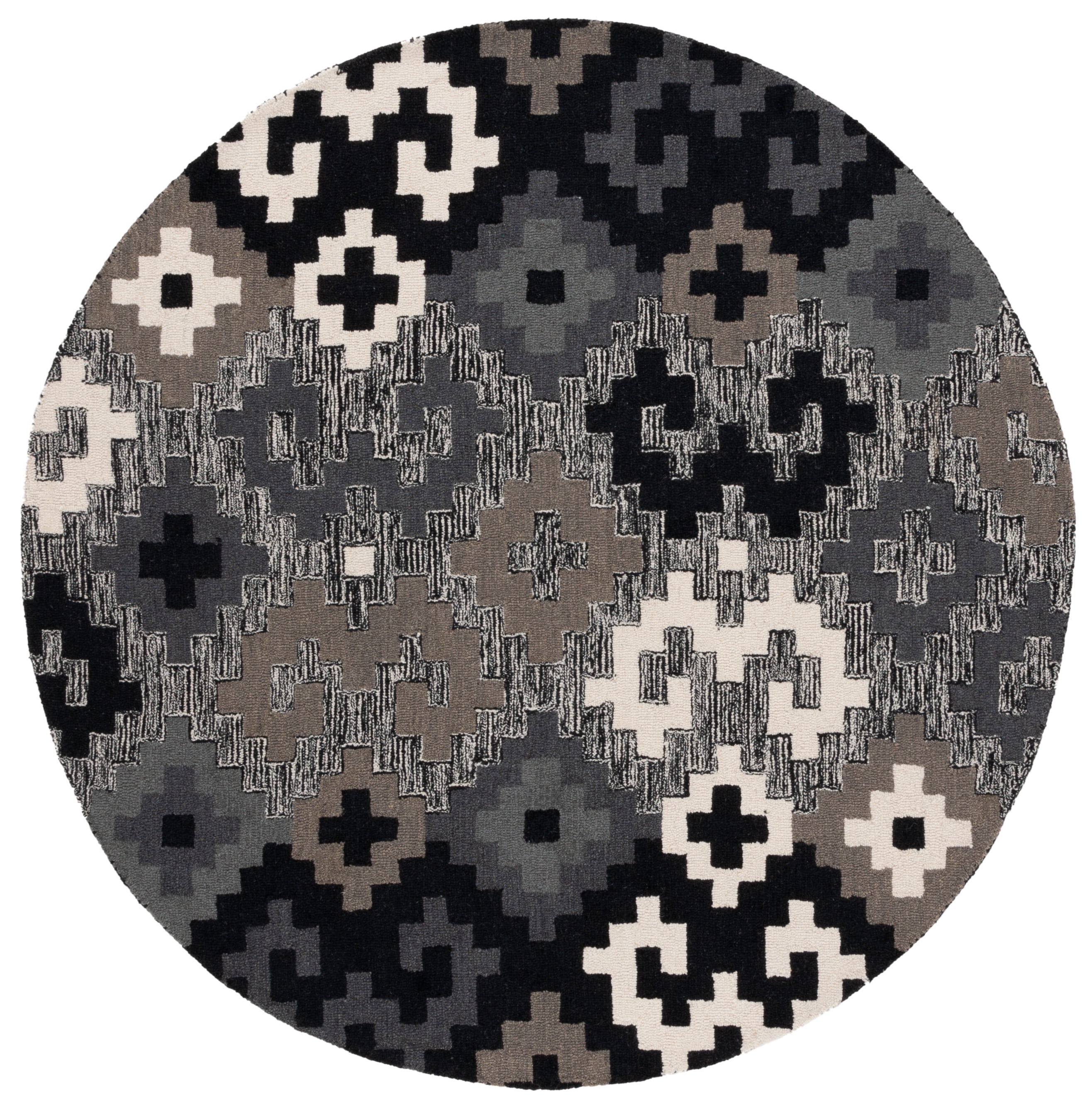 SAFAVIEH Metro Amable Geometric Area Rug, Black/Ivory, 6' x 6' Round