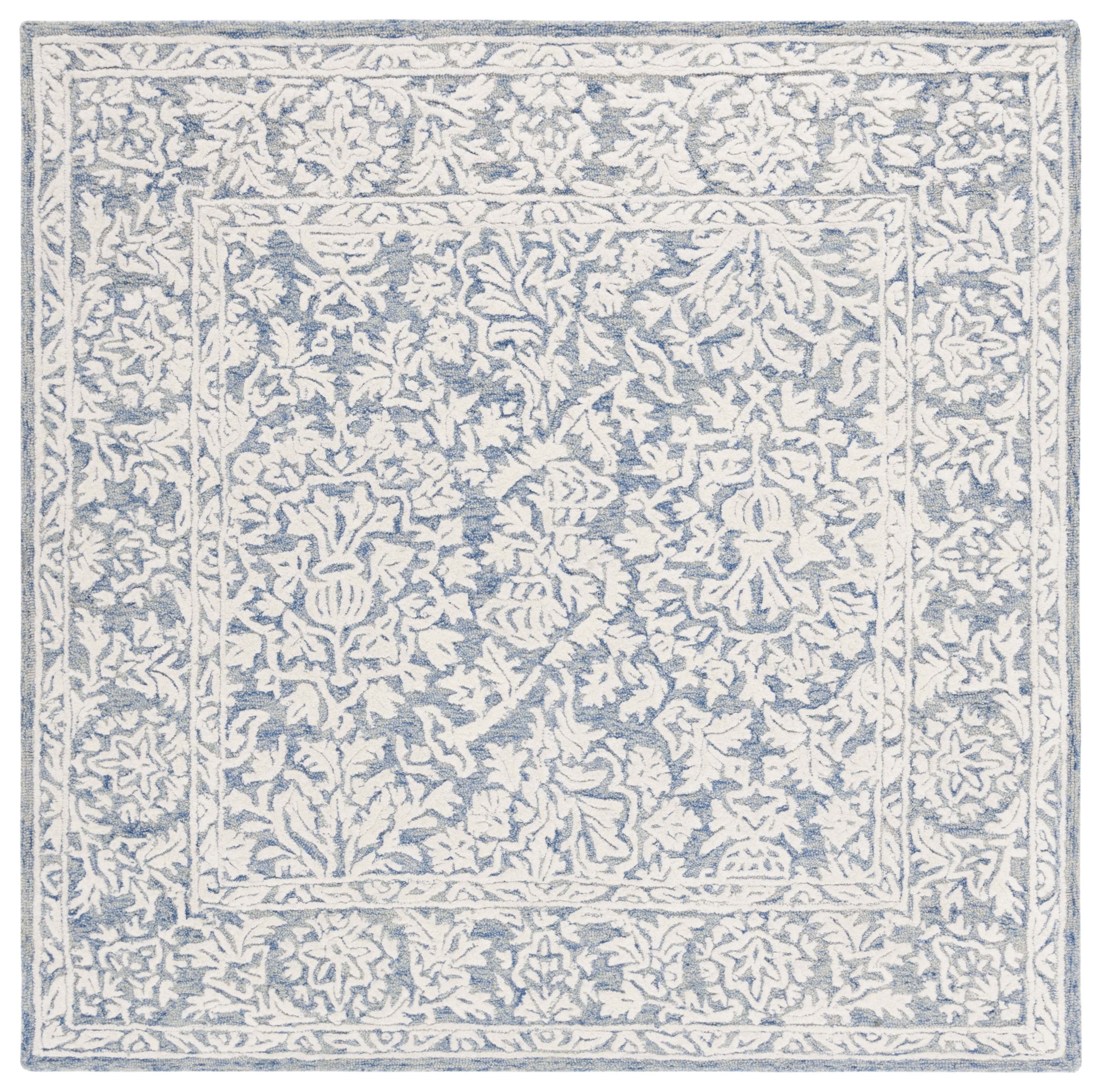 Hand-Tufted Floral Elegance Blue Wool 6' Square Area Rug
