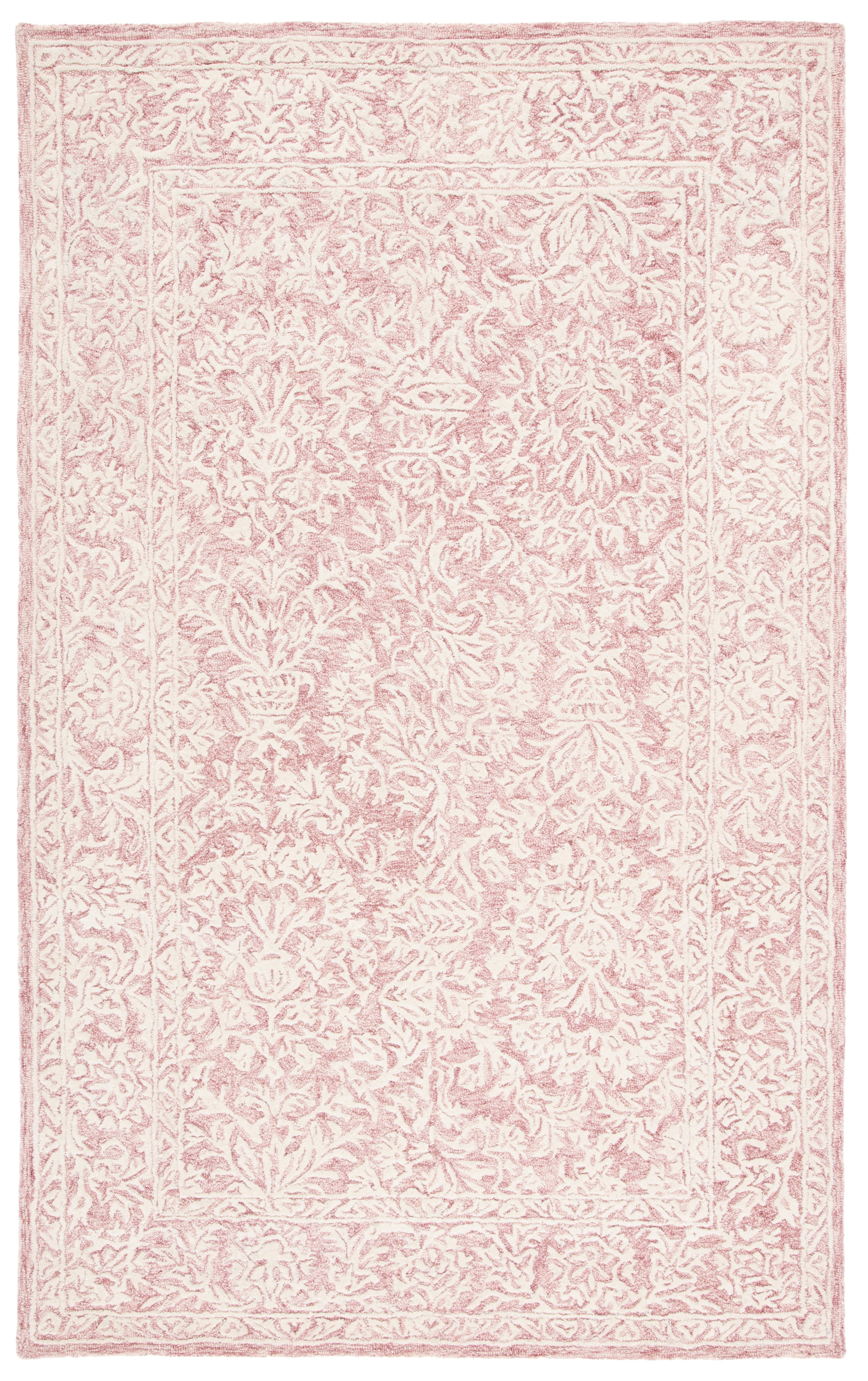 Hand-Tufted Pink and Ivory Wool Area Rug 3' x 5'