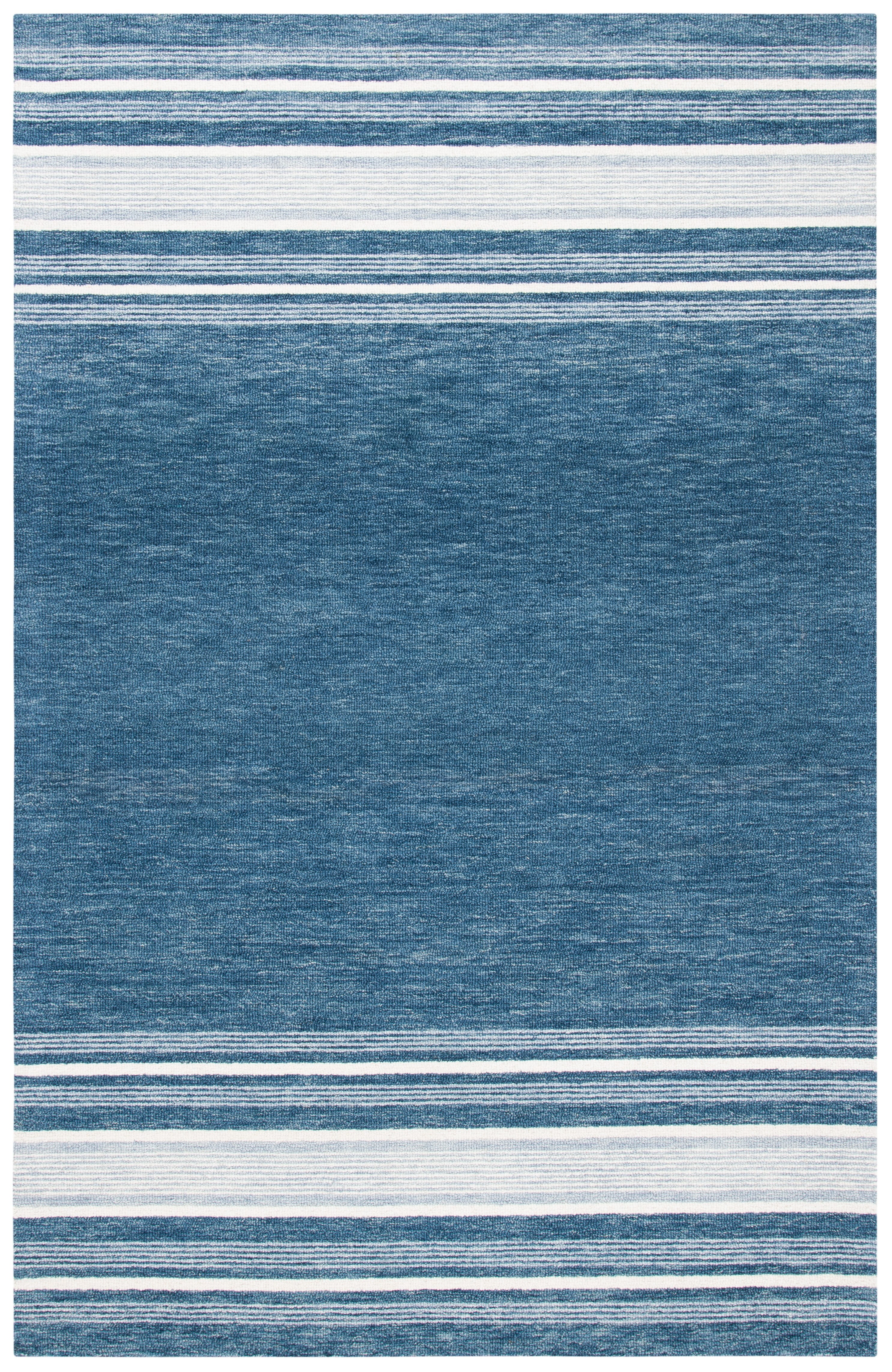 Blue and Ivory Hand-Tufted Wool 4' x 6' Area Rug