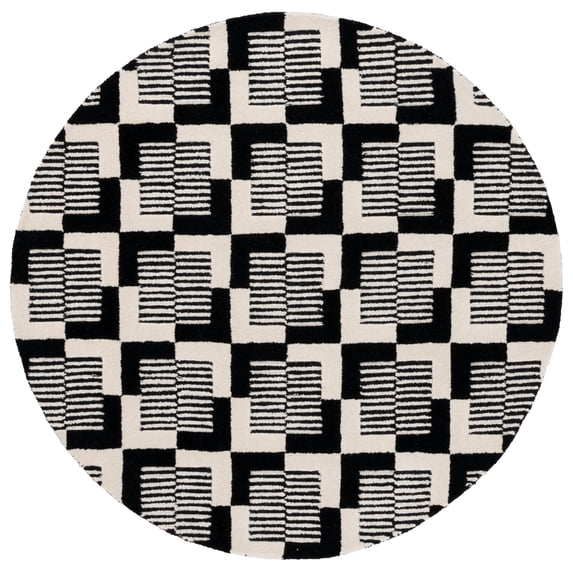 SAFAVIEH Metro Bertrand Geometric Area Rug, Black/Ivory, 6' x 6' Round