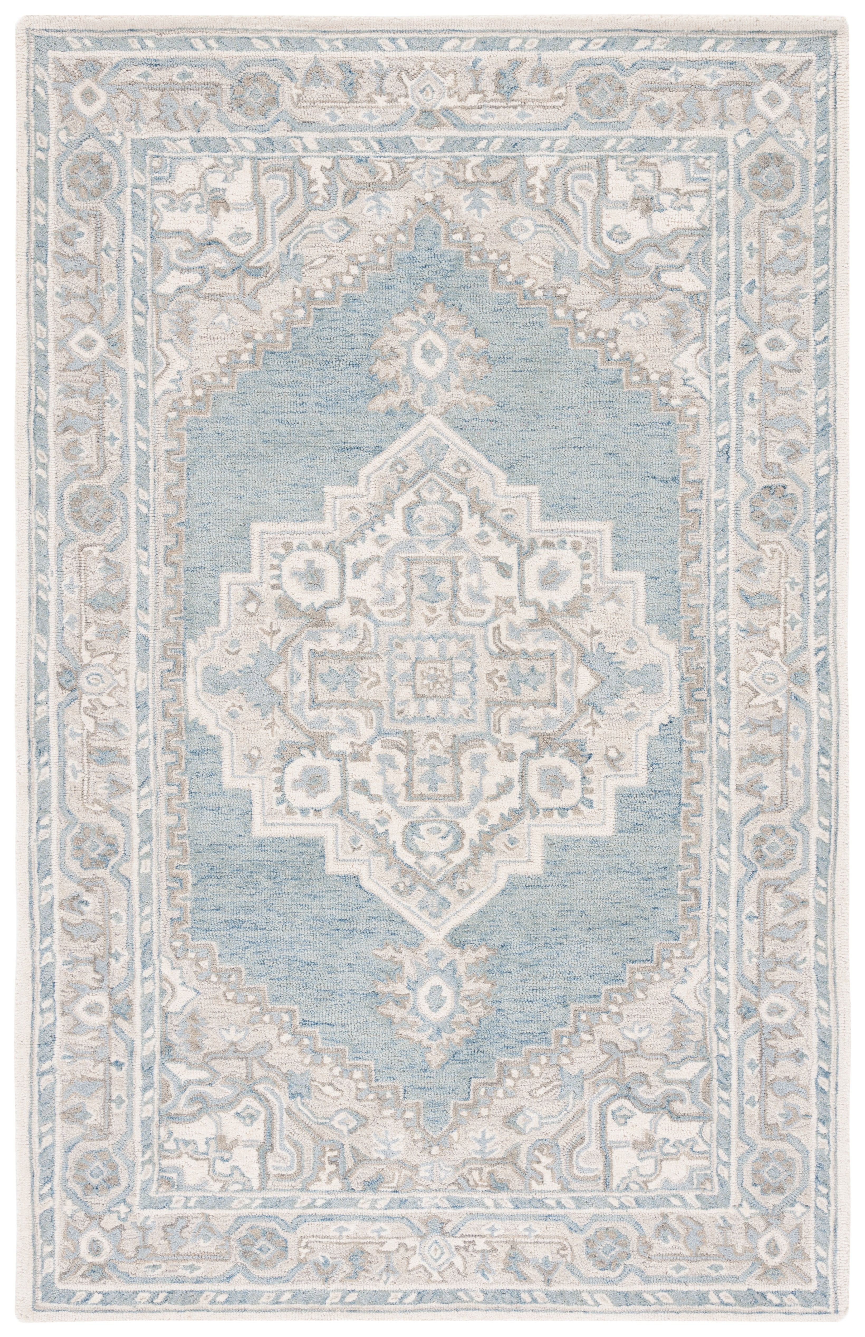 Light Blue and Ivory Hand-Tufted Wool Area Rug