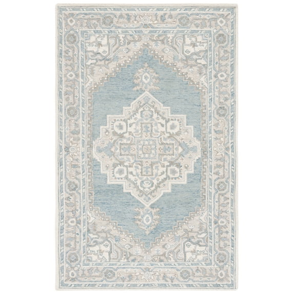 SAFAVIEH Metro Bevis Medallion Area Rug, Light Blue/Ivory, 4' x 6'
