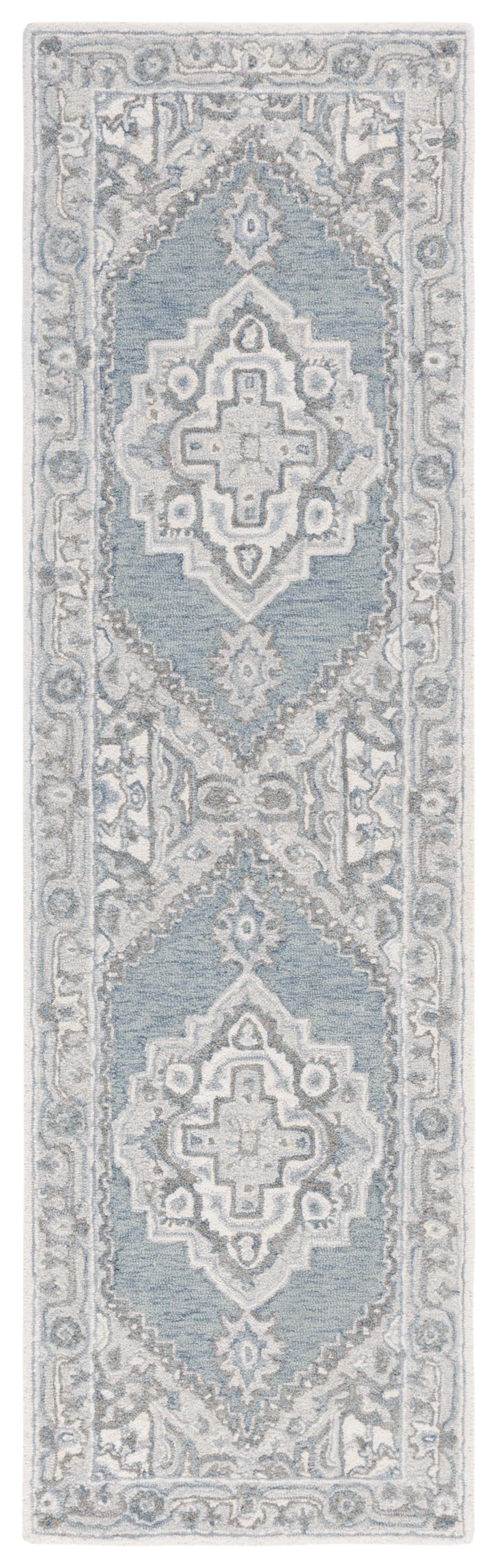 SAFAVIEH Metro Bevis Medallion Runner Rug, Light Blue/Ivory, 2'3" x 8'