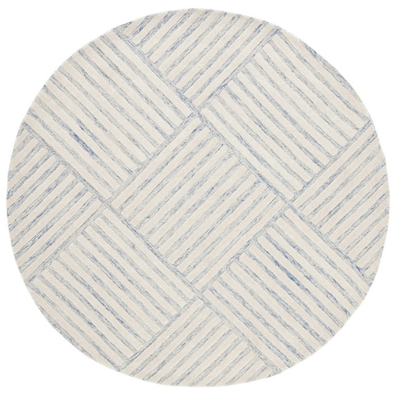 SAFAVIEH Metro Brenton Geometric Striped Area Rug, Blue/Ivory, 6' x 6' Round