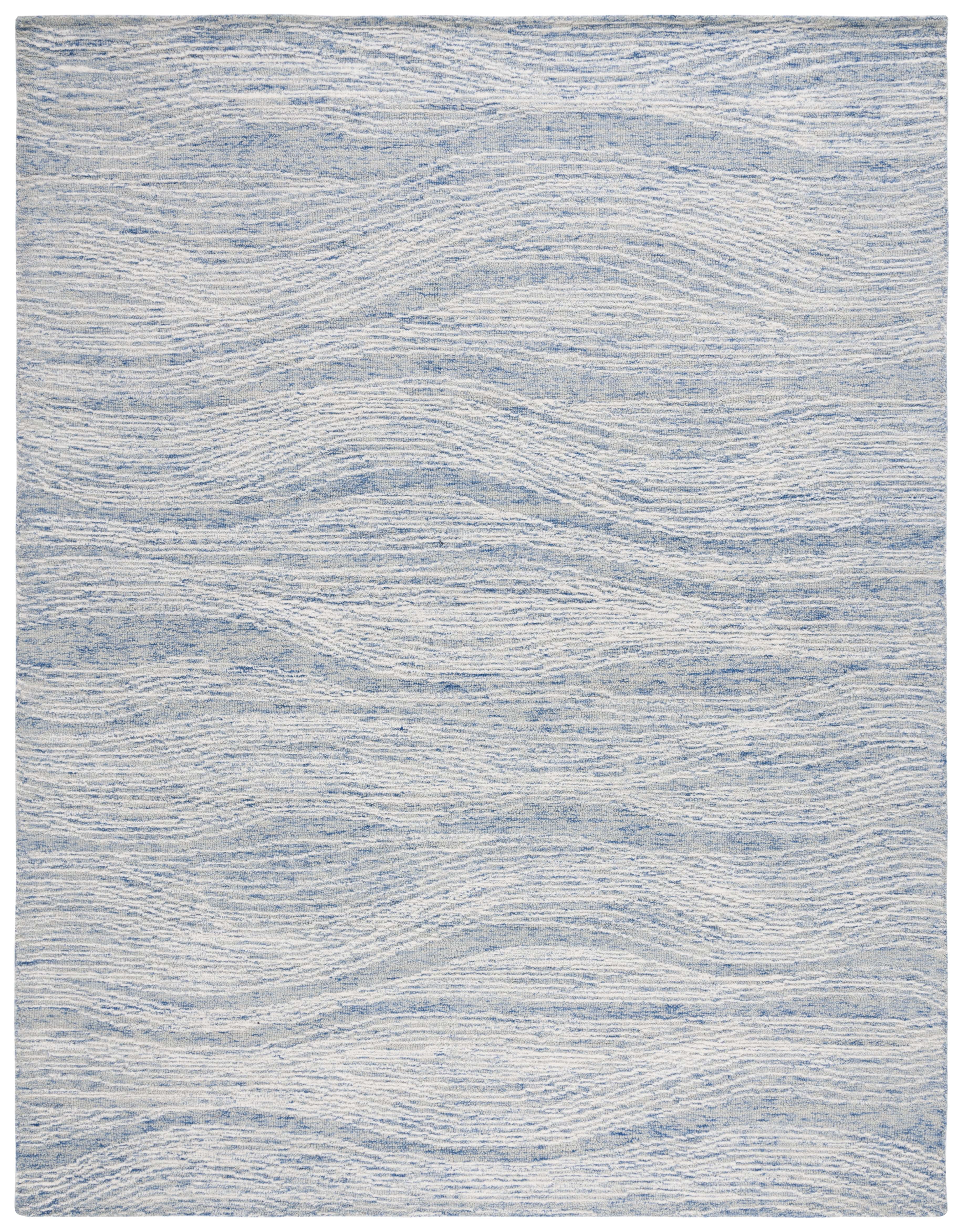 Hand-Tufted Geometric Blue Wool 8' x 10' Rectangular Area Rug
