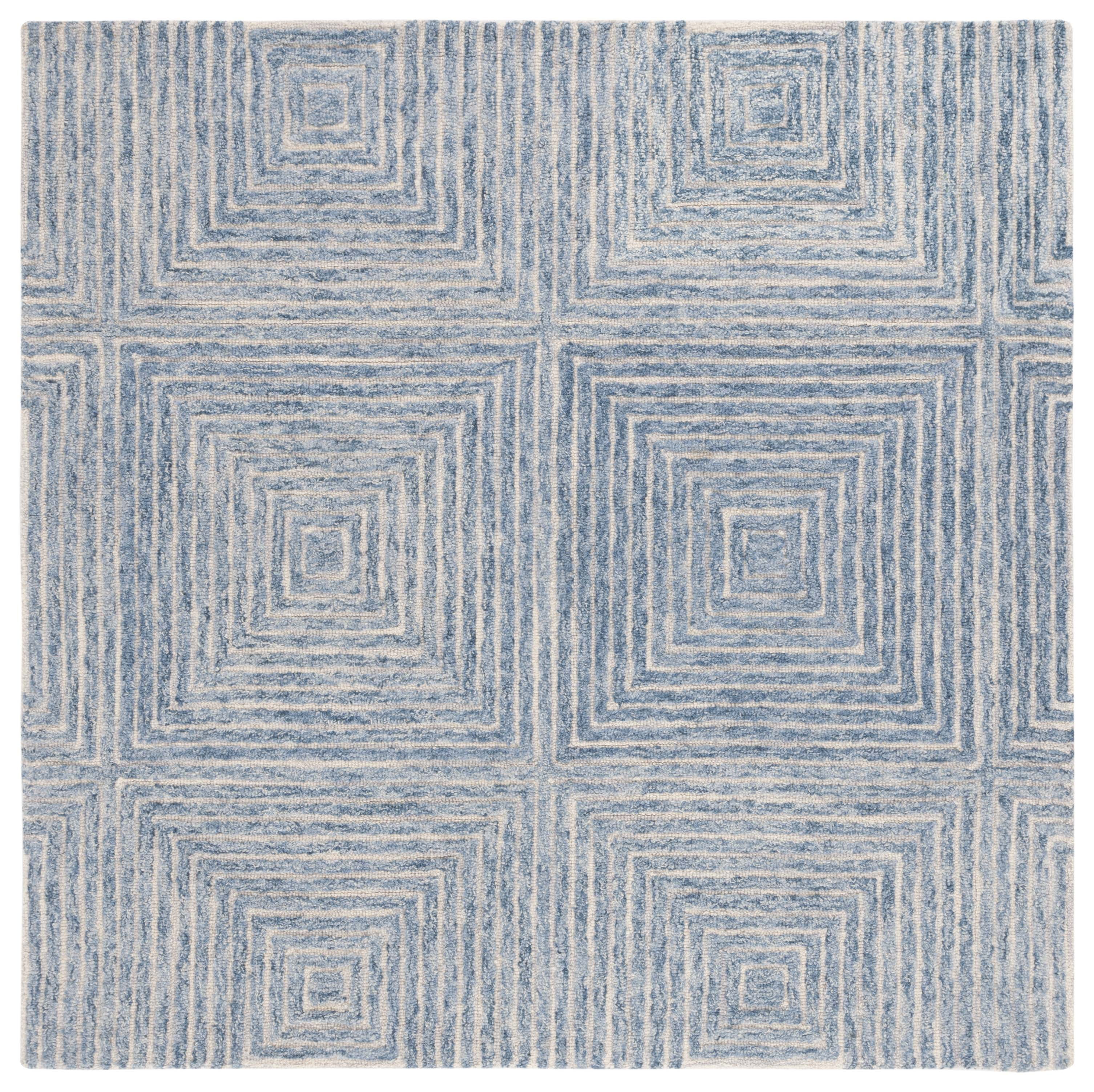 Handmade Abstract Blue Wool & Synthetic 6' Square Area Rug