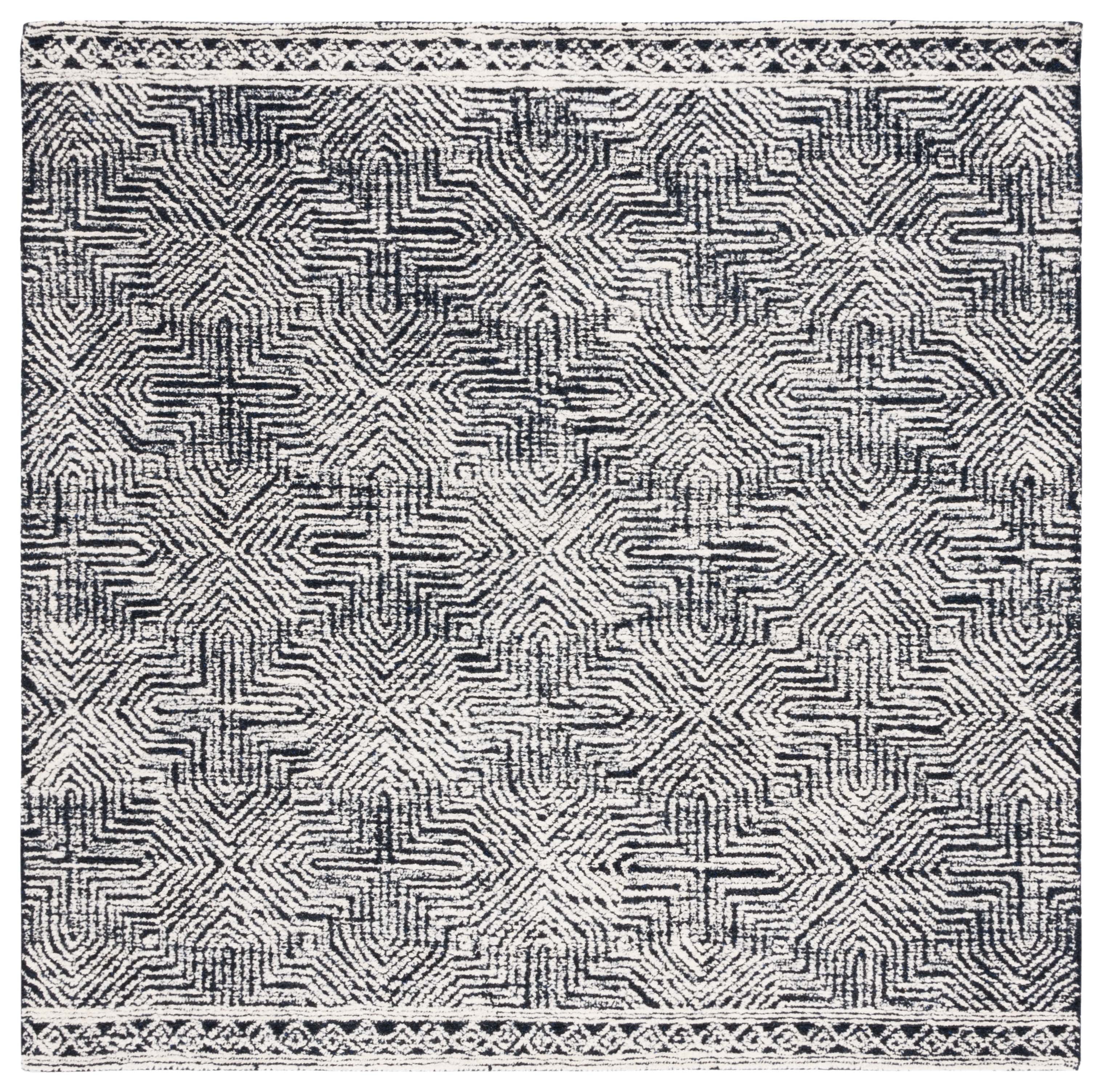 Black and Ivory 6' x 6' Square Hand-Tufted Wool Area Rug