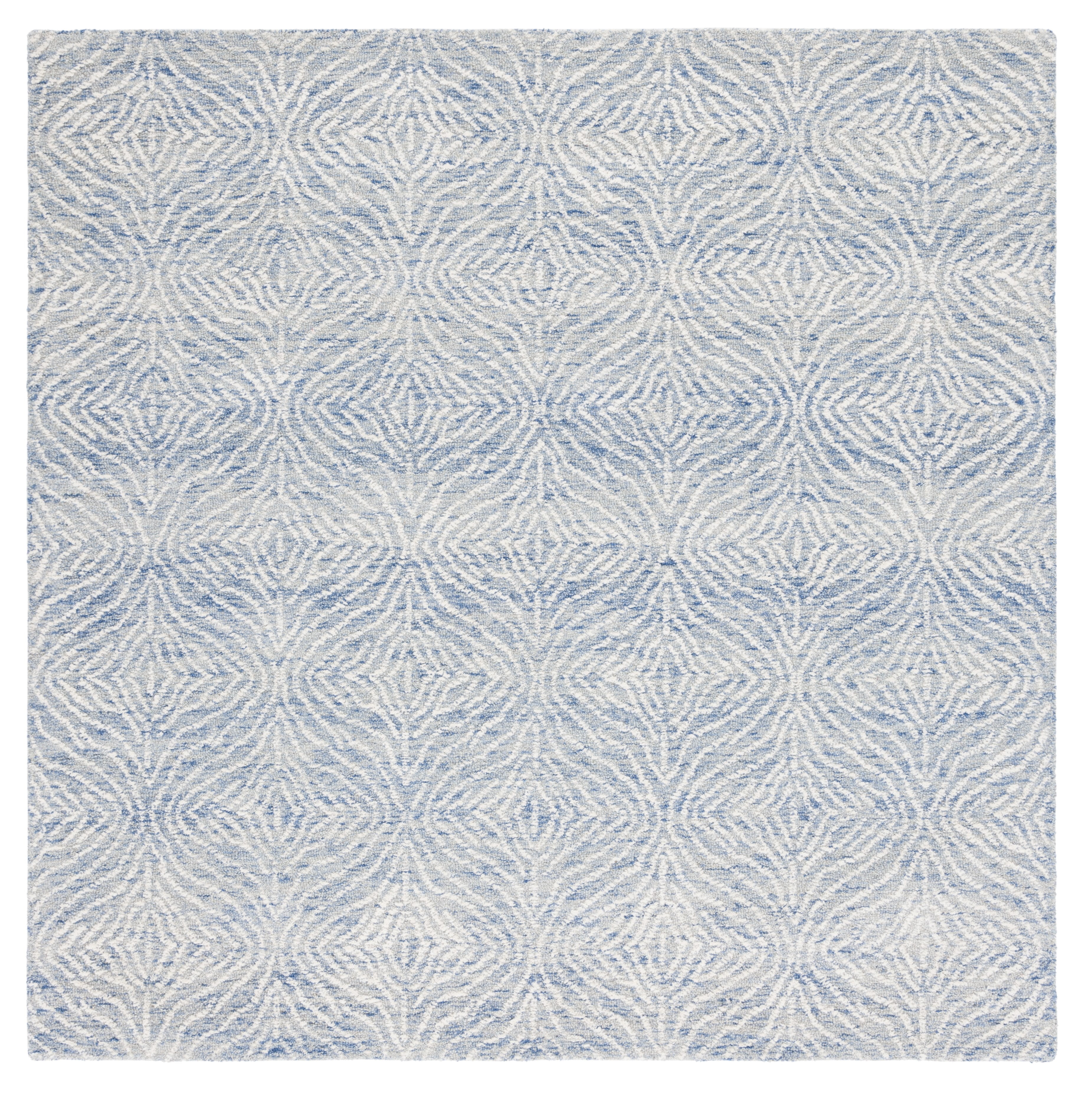 Elegant Floral Blue Hand-Tufted Wool Square Rug - 6'