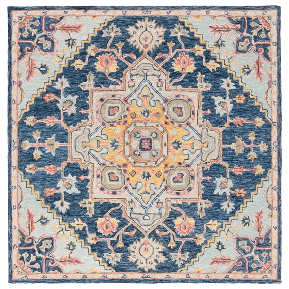 SAFAVIEH Metro Danica Medallion Area Rug, Navy/Beige, 6' x 6' Square
