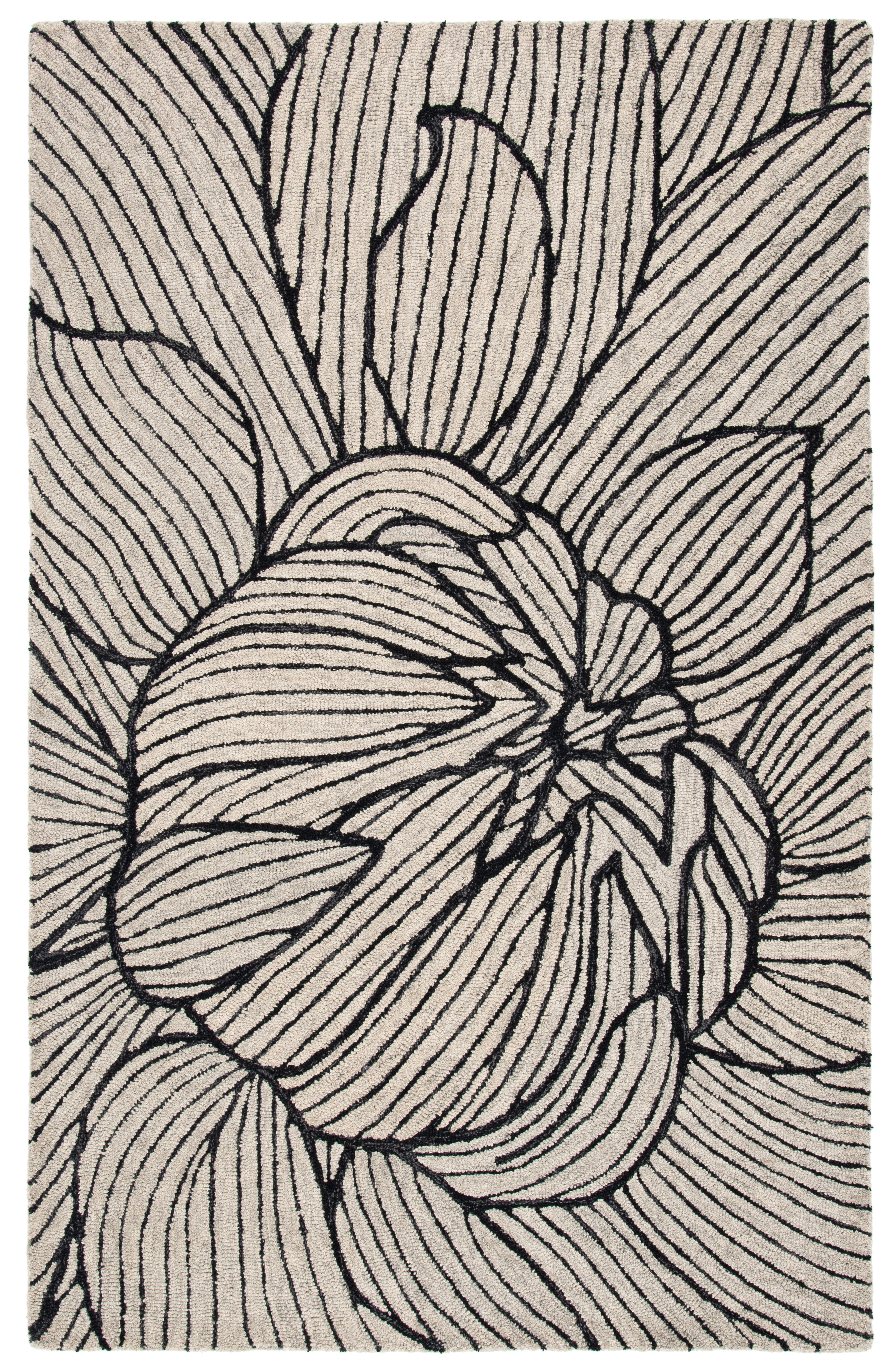 Elegant Noir Hand-Tufted Wool Area Rug, 4' x 6', Black and Ivory