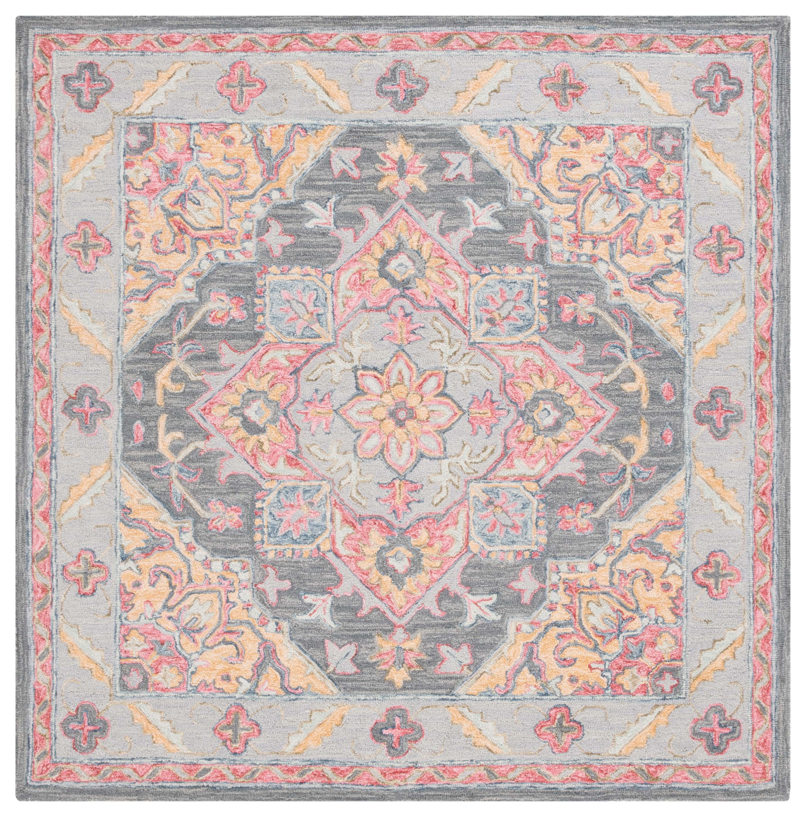 SAFAVIEH Metro David Medallion Area Rug, Grey/Rust, 6' x 6' Square