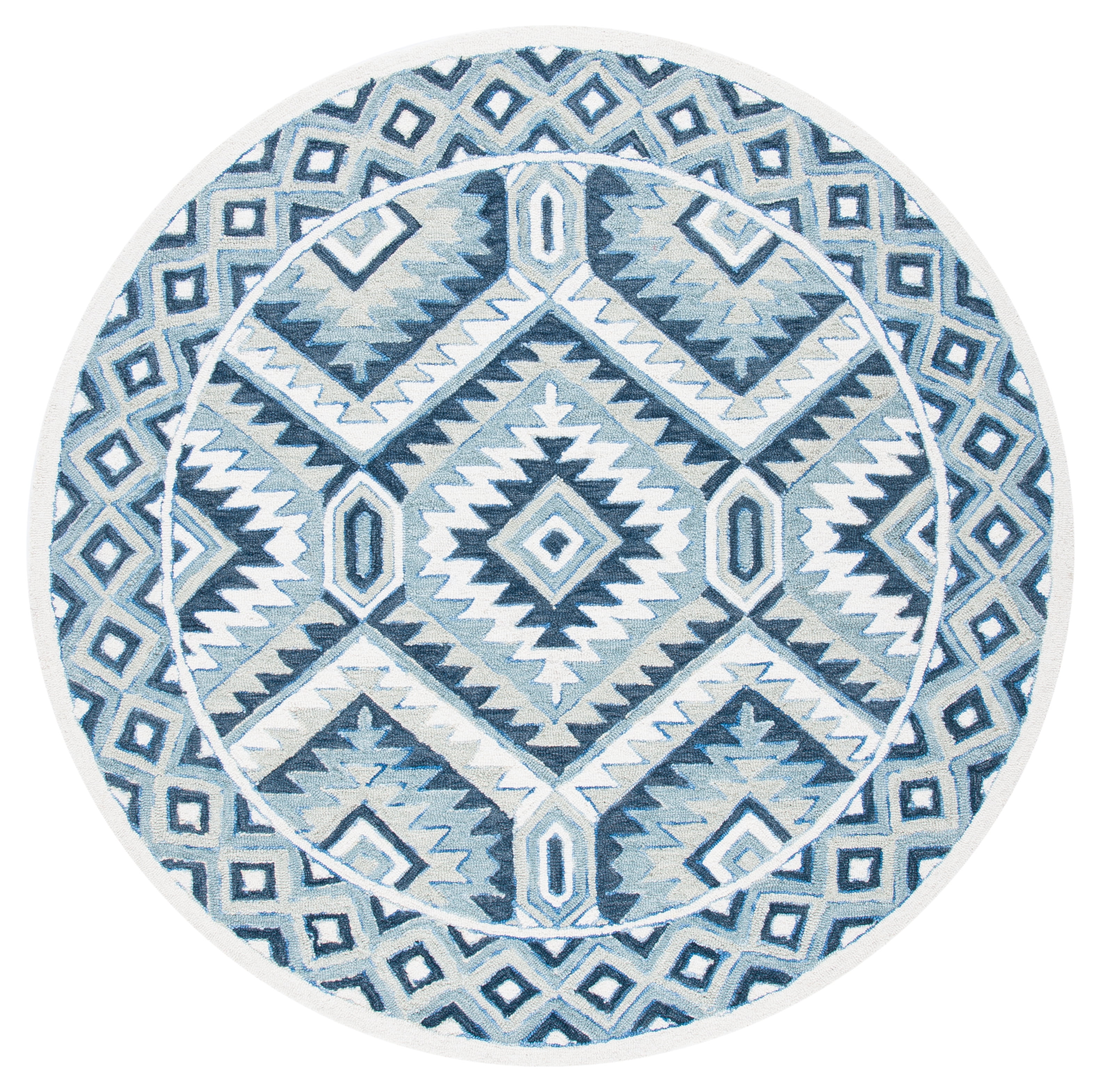 SAFAVIEH Metro Dederick Medallion Area Rug, Blue/Ivory, 6' x 6' Round