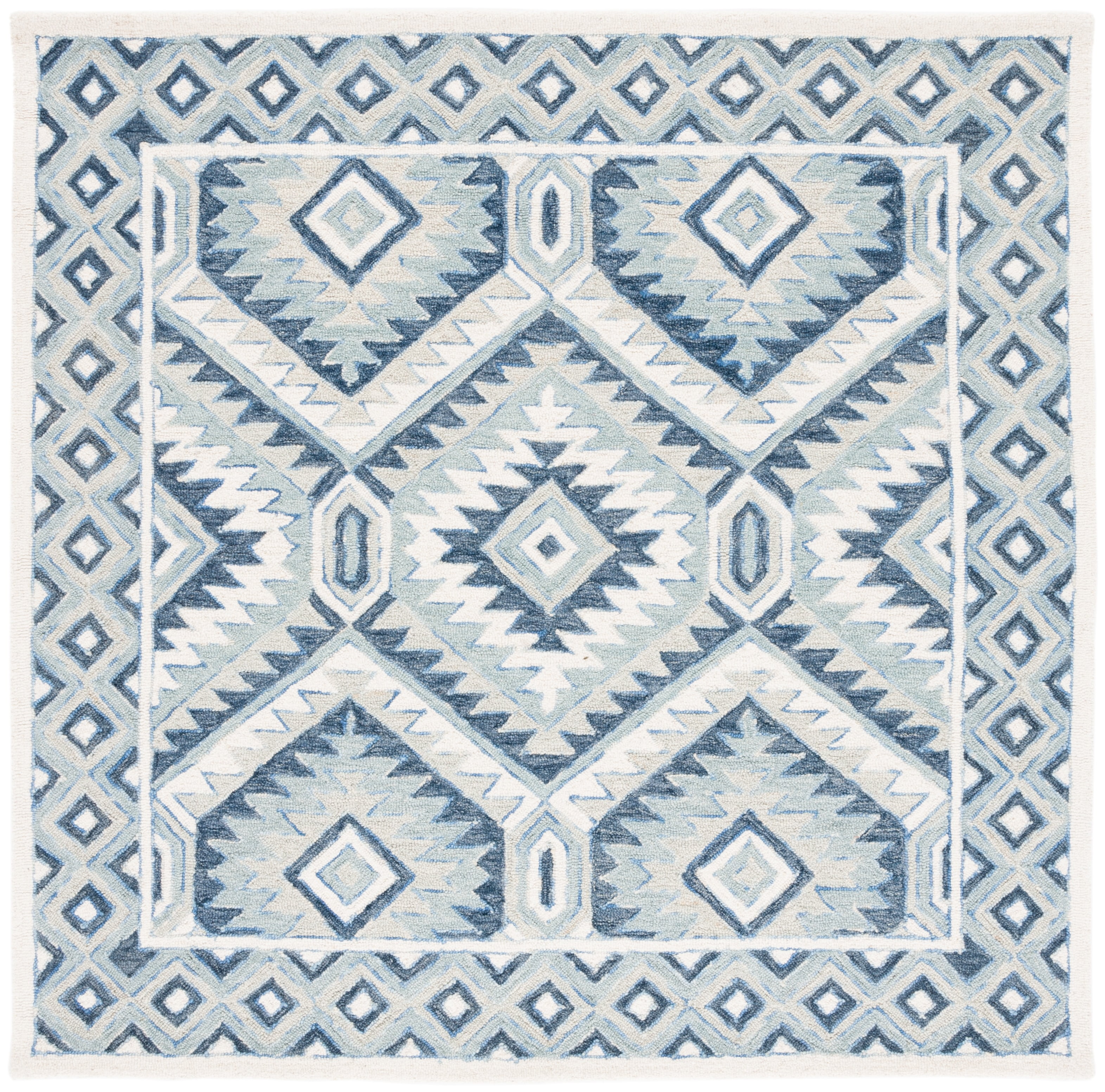 SAFAVIEH Metro Dederick Medallion Area Rug, Blue/Ivory, 6' x 6' Square