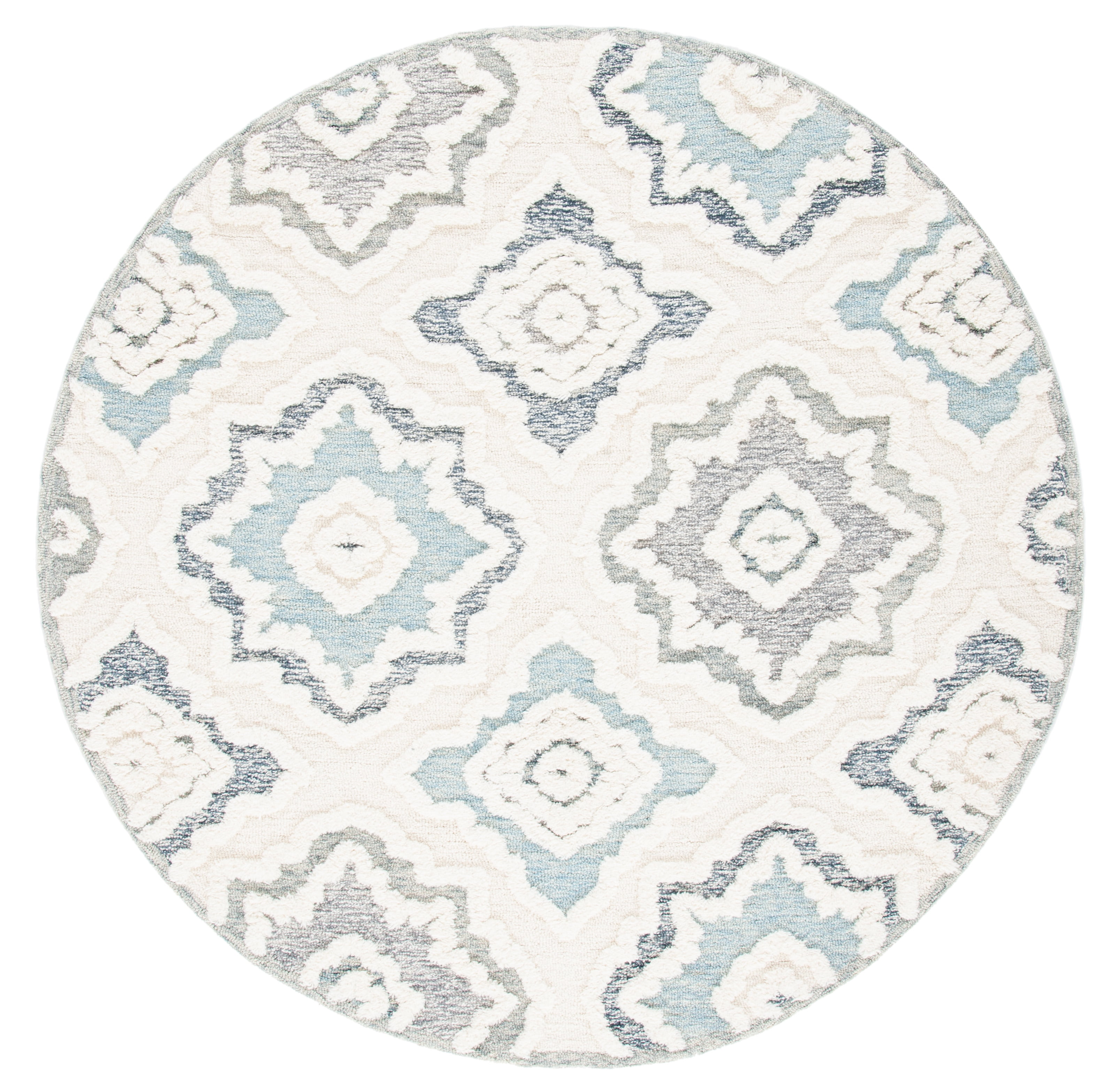 SAFAVIEH Metro Deena Medallion Area Rug, Ivory/Light Blue, 6' x 6' Round
