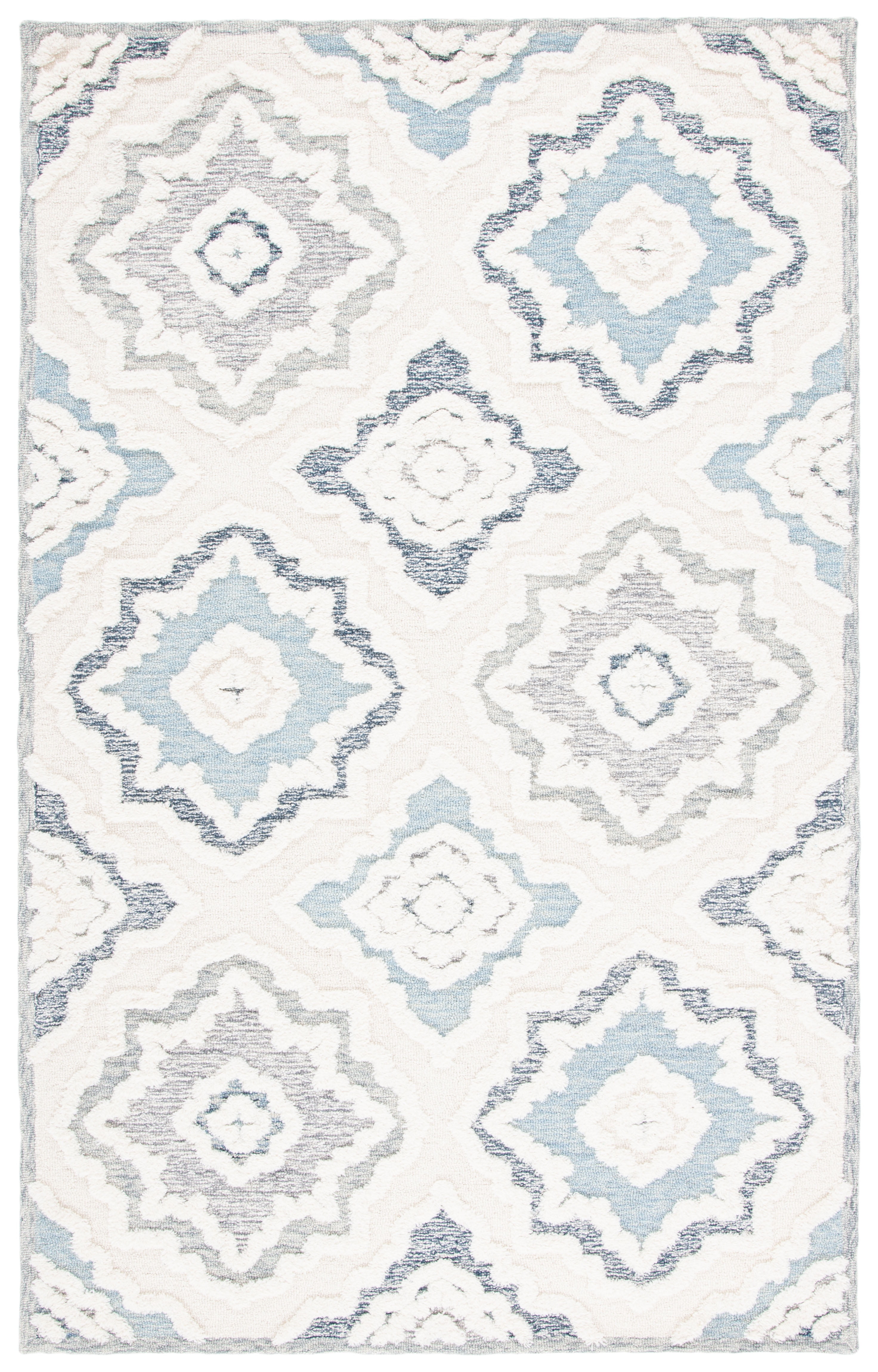 Ivory and Light Blue Hand-Tufted Wool 8' x 10' Area Rug