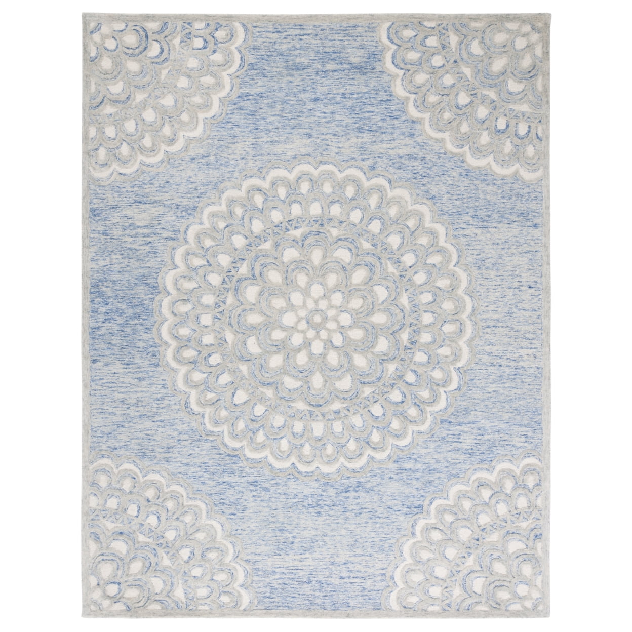 Hand-Tufted Elegance Floral Wool Rug - Blue and Ivory, 4' x 6'
