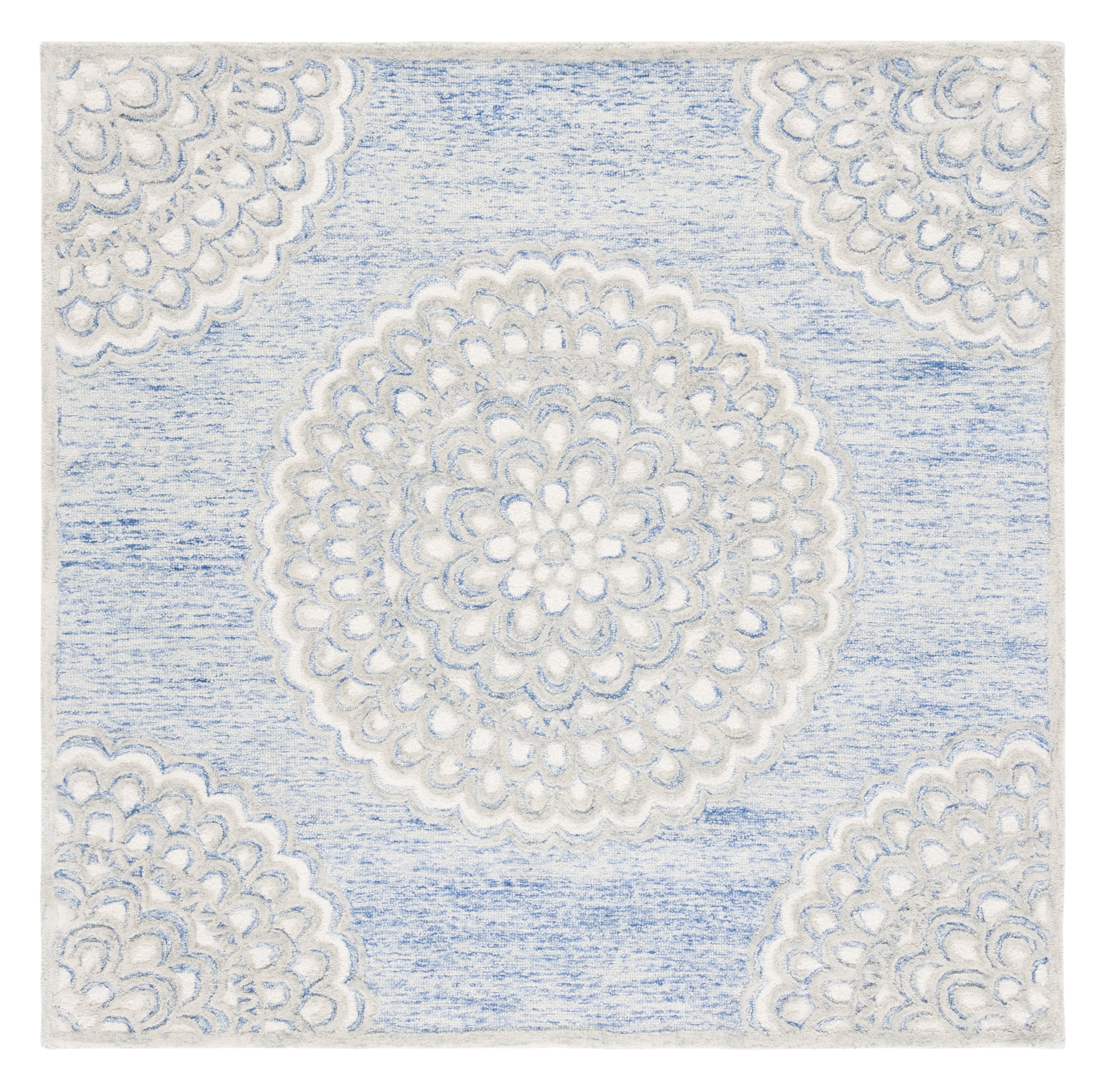 Classic Elegance Hand-Tufted Floral Wool 6' Square Rug in Blue