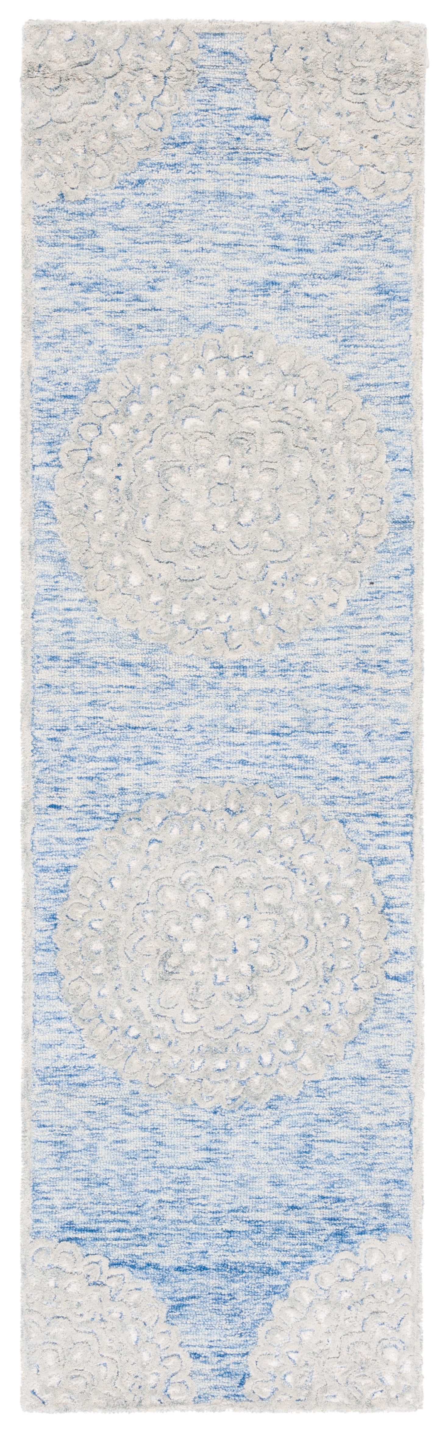 Ivory and Blue Hand-Tufted Wool Runner Rug