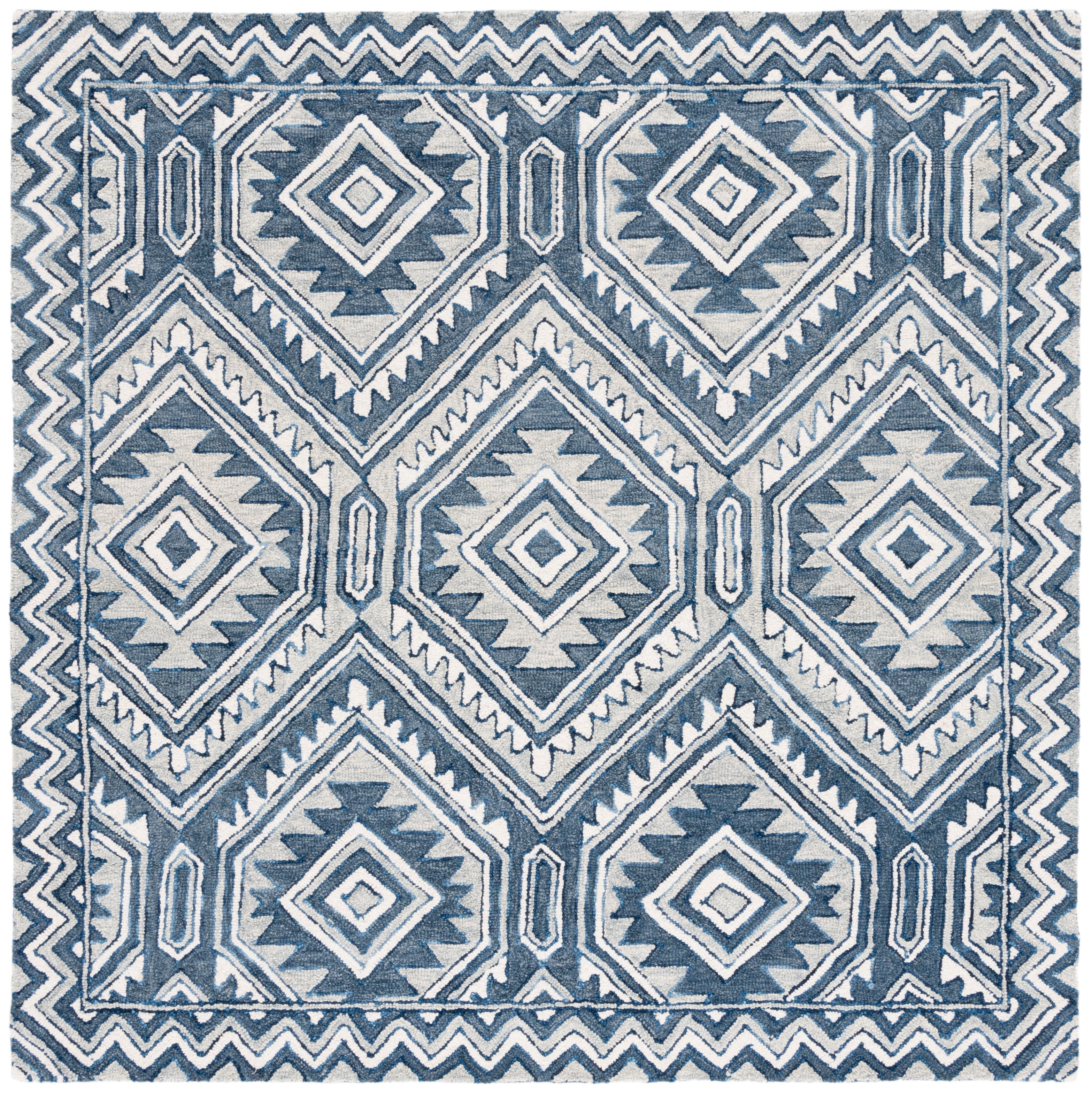 SAFAVIEH Metro Desi Medallion Area Rug, Blue/Ivory, 6' x 6' Square