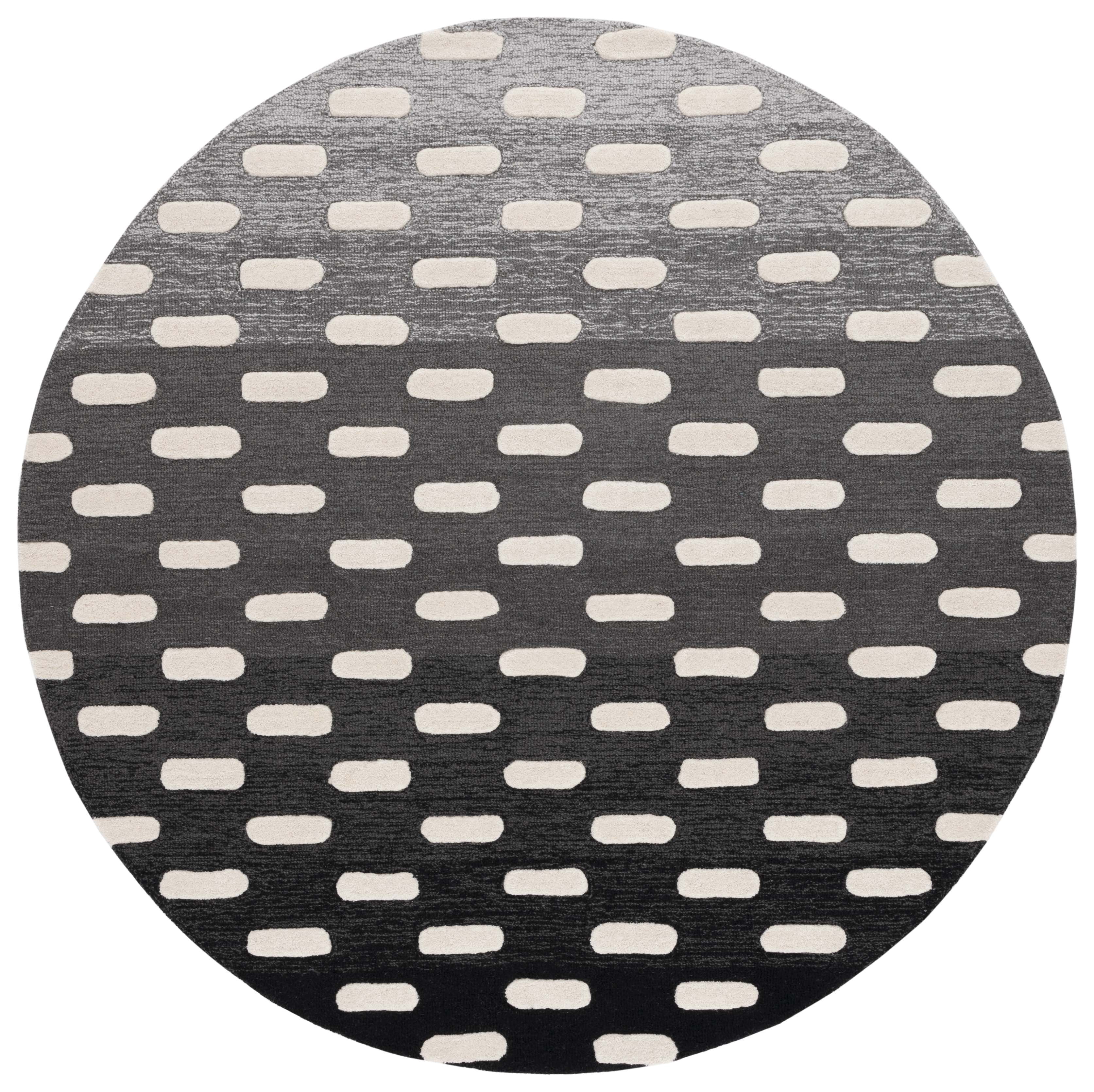 SAFAVIEH Metro Earnestine Geometric Striped Area Rug, Black/Ivory, 6' x 6' Round