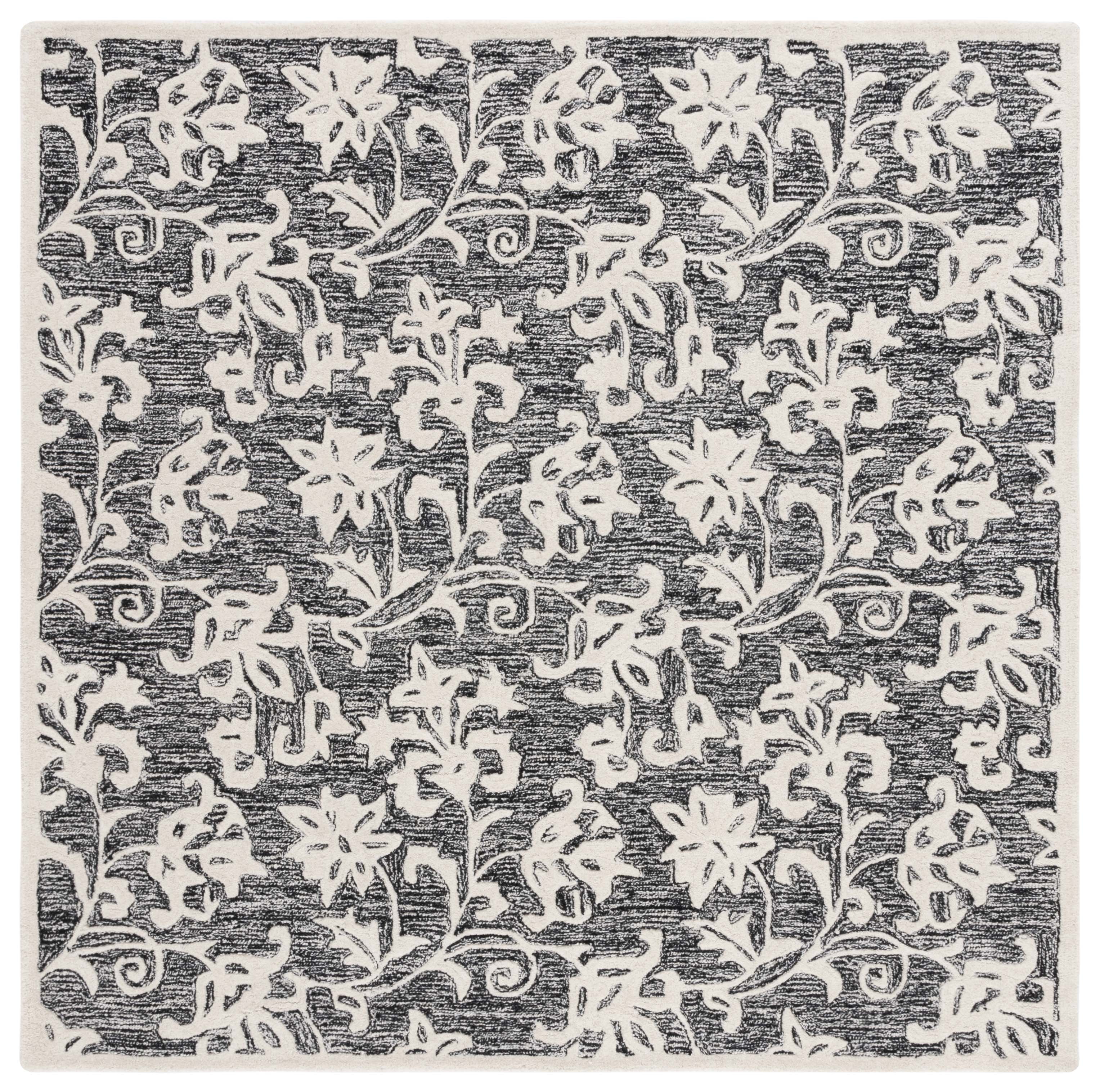 SAFAVIEH Metro Elvina Floral Area Rug, Black/Ivory, 6' x 6' Square