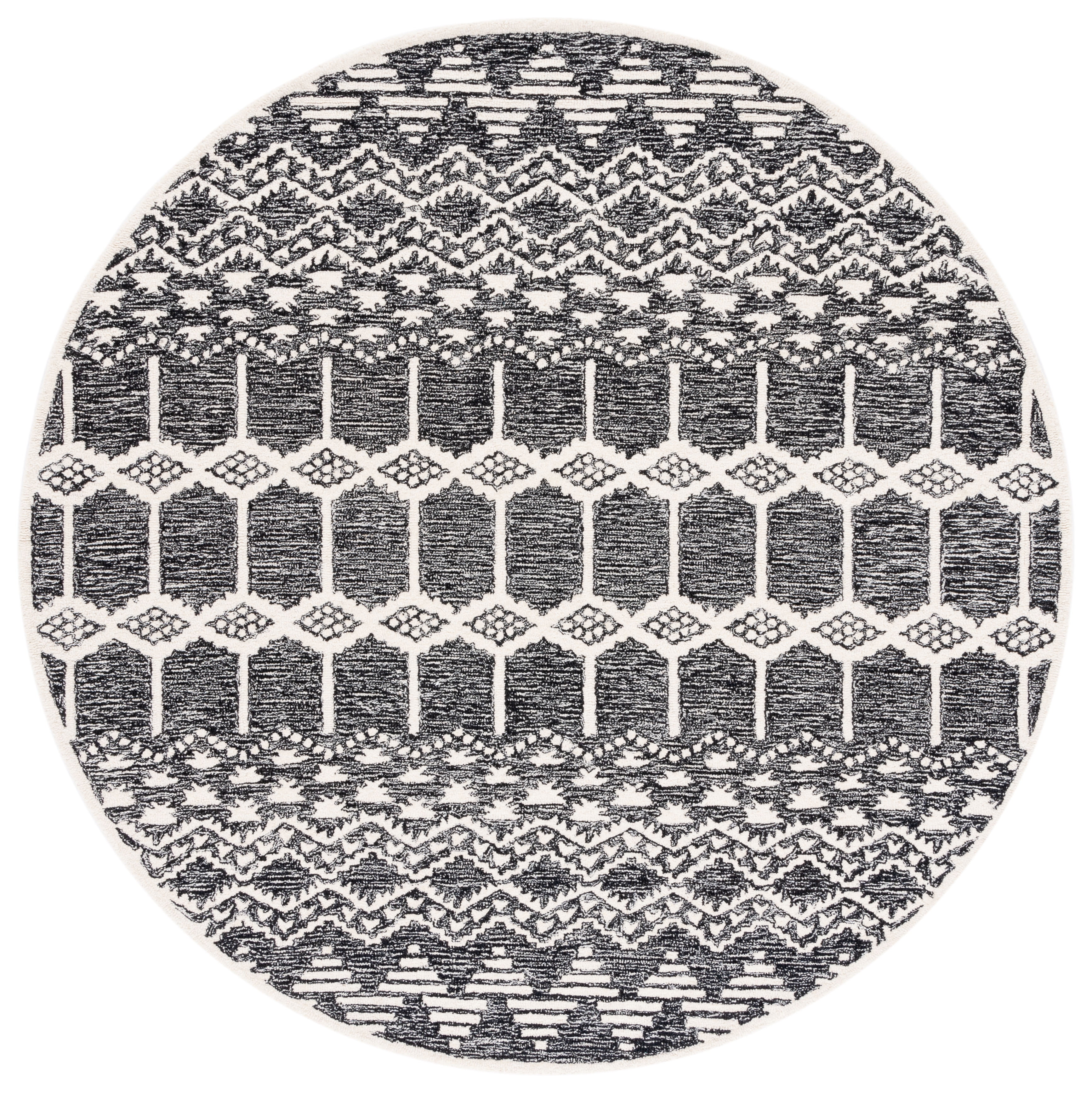 SAFAVIEH Metro Emelly Southwestern Area Rug, Black/Ivory, 6' x 6' Round