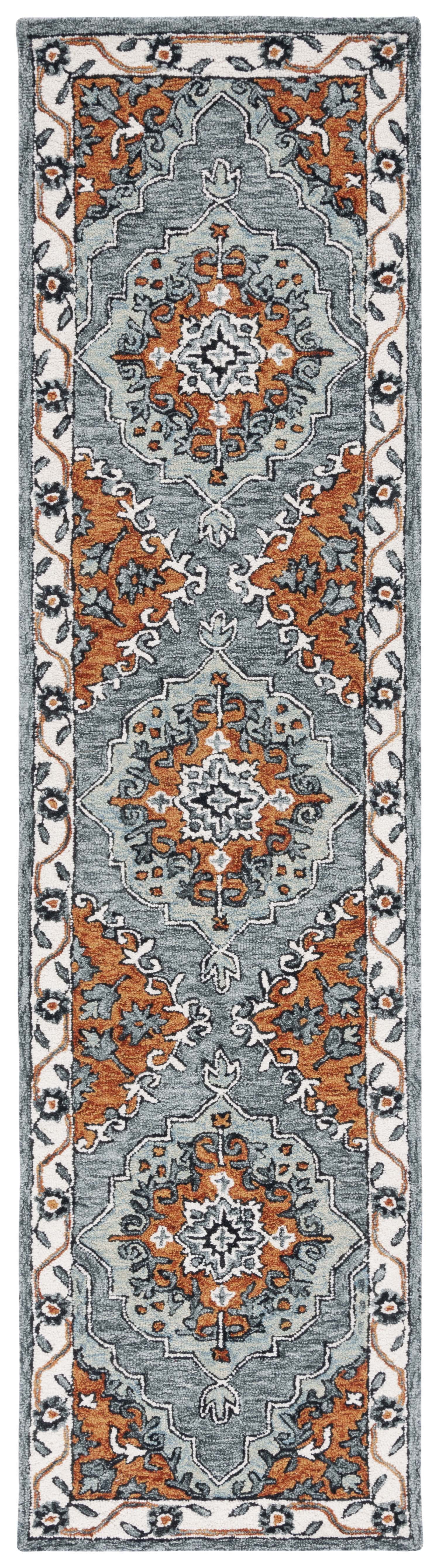 Ivory and Blue Hand-Tufted Wool Runner Rug