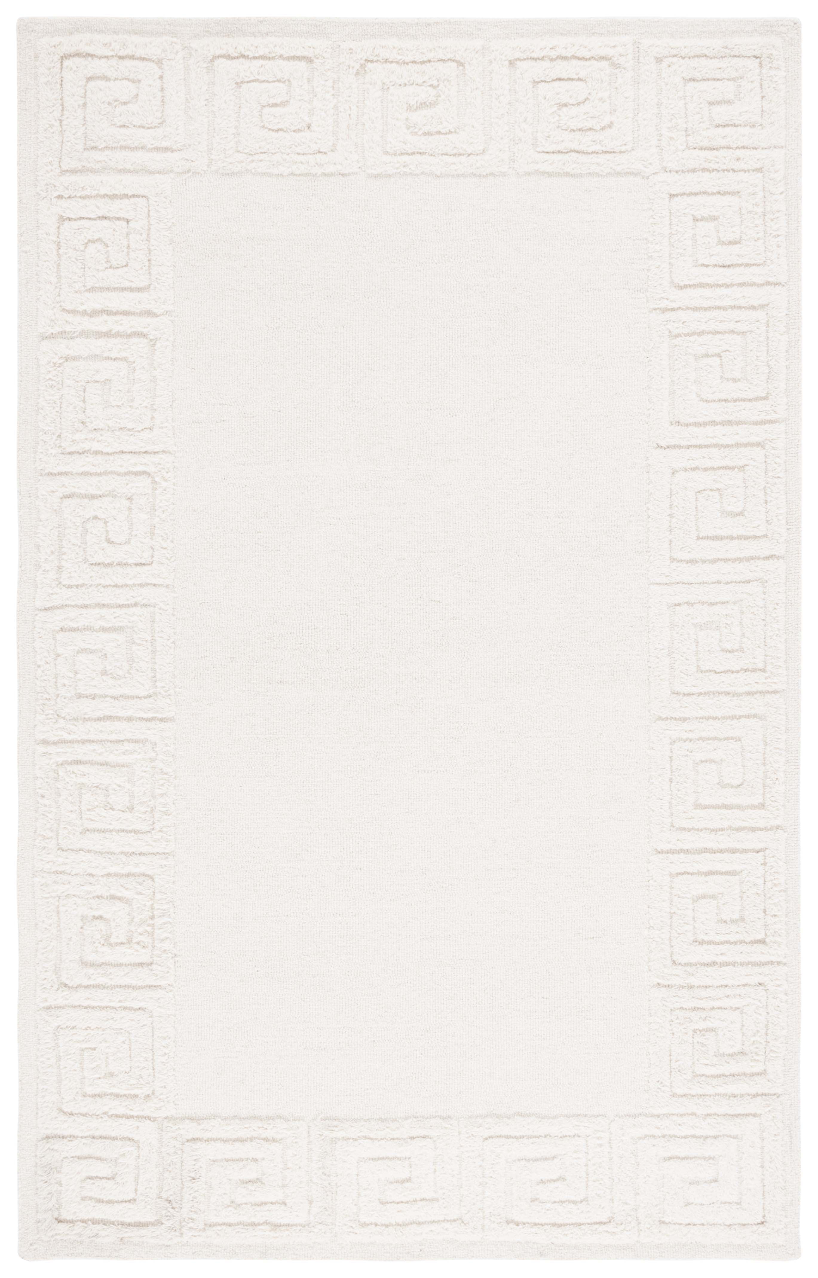 Ivory Greek Key Border Hand-Tufted Wool 6' x 9' Area Rug