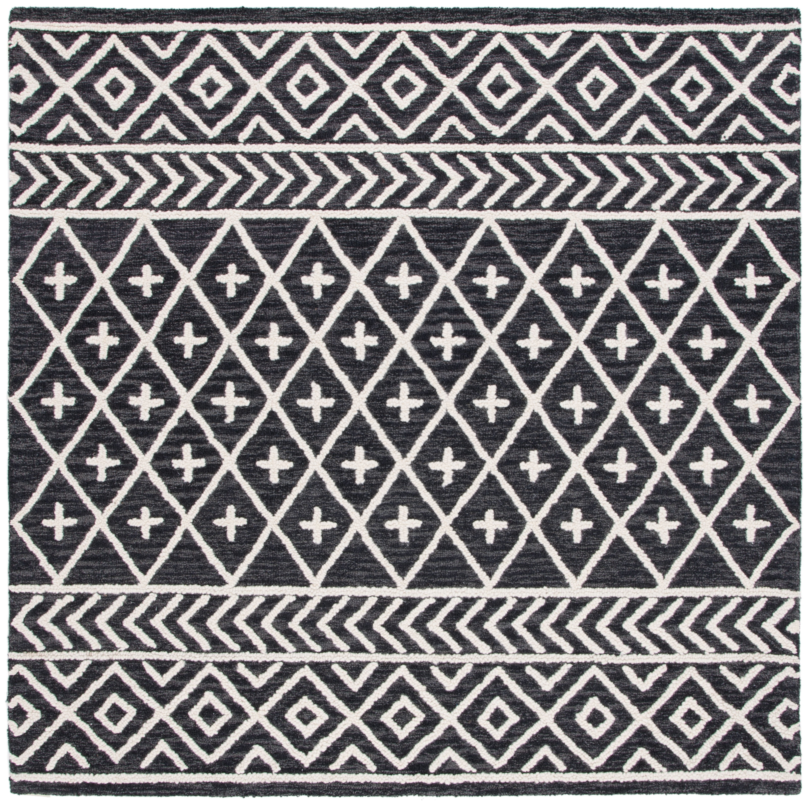 SAFAVIEH Metro Fletcher Medallion Area Rug, Black/Ivory, 6' x 6' Square
