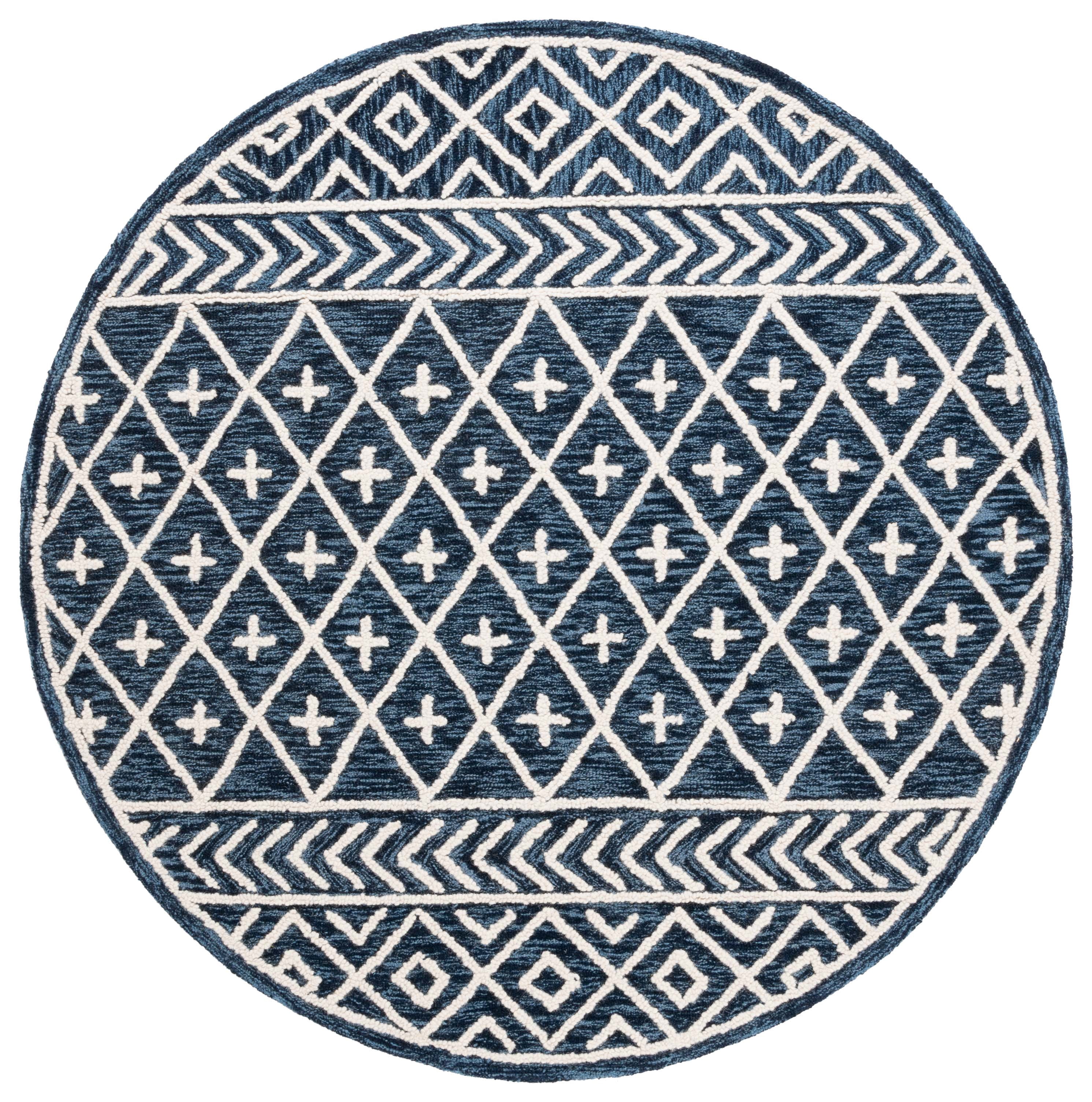 SAFAVIEH Metro Fletcher Medallion Area Rug, Navy/Ivory, 6' x 6' Round