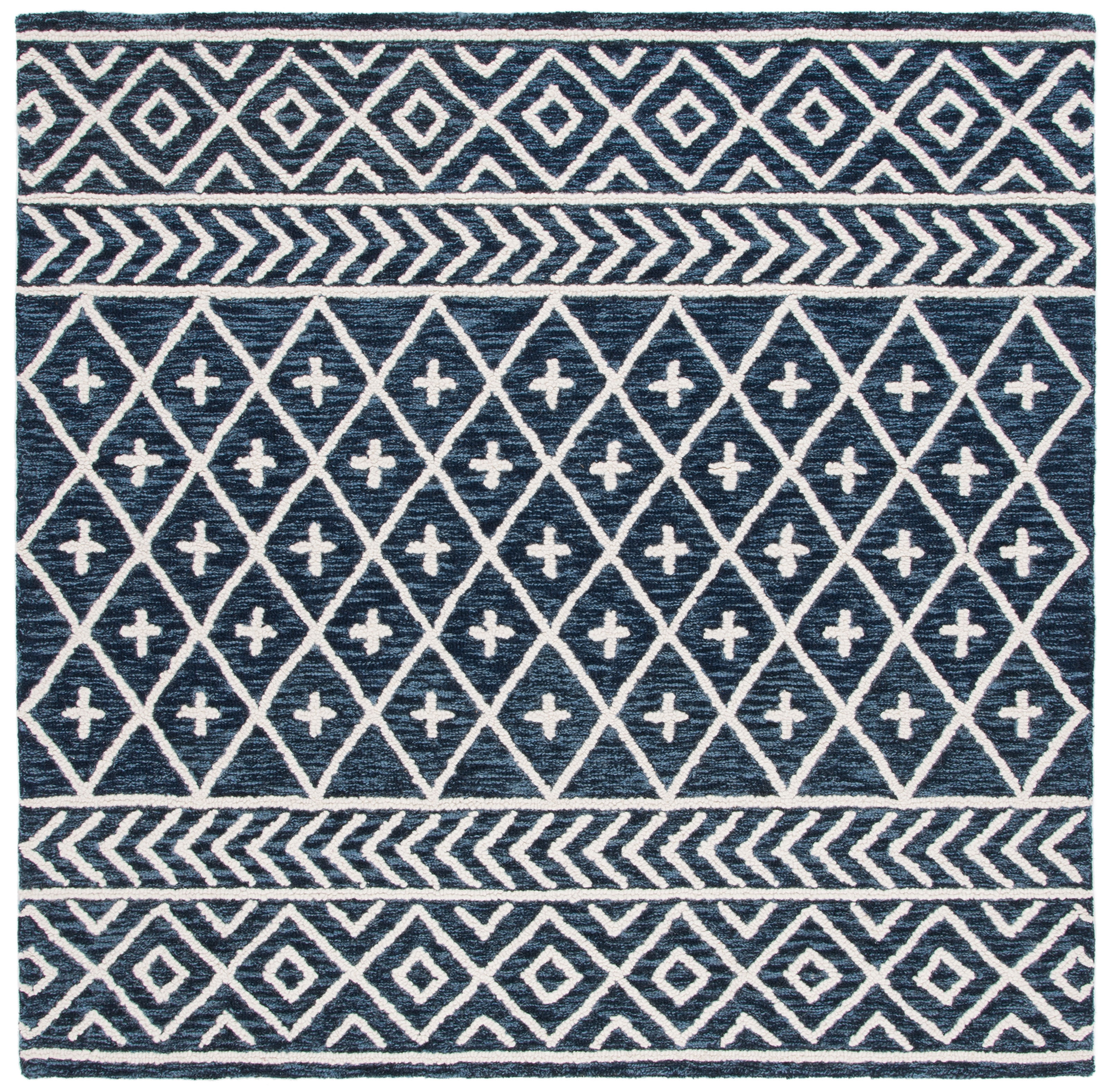 SAFAVIEH Metro Fletcher Medallion Area Rug, Navy/Ivory, 6' x 6' Square