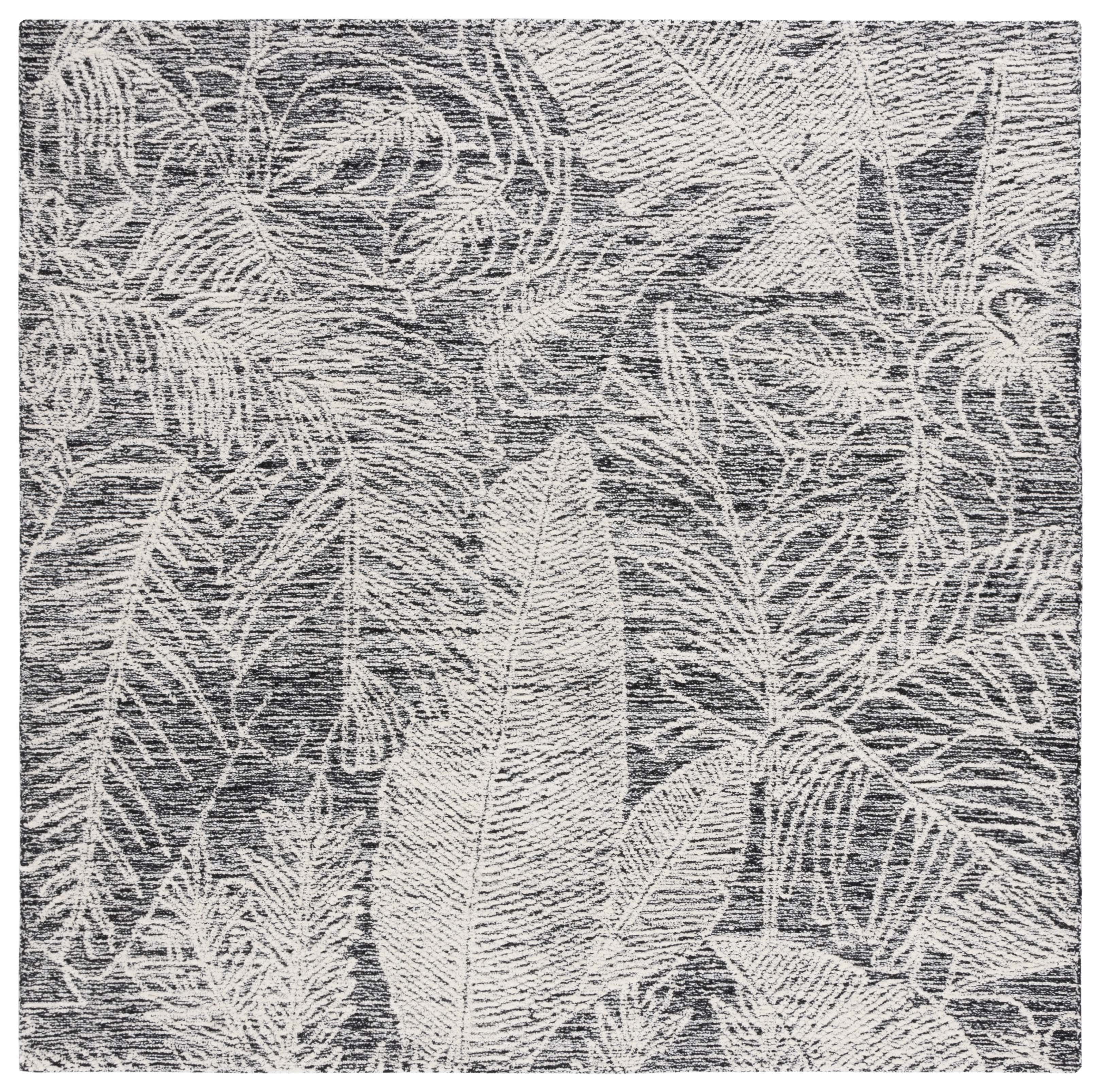 SAFAVIEH Metro Hartley Leaves Area Rug, Black/Ivory, 6' x 6' Square