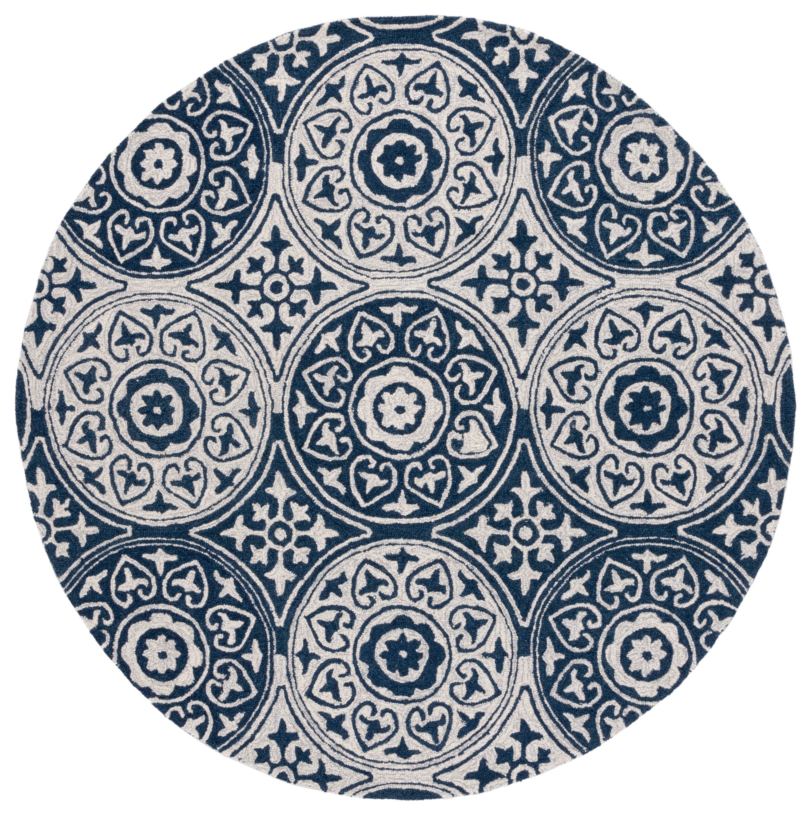 SAFAVIEH Metro Isador Geometric Area Rug, Blue/Ivory, 6' x 6' Round