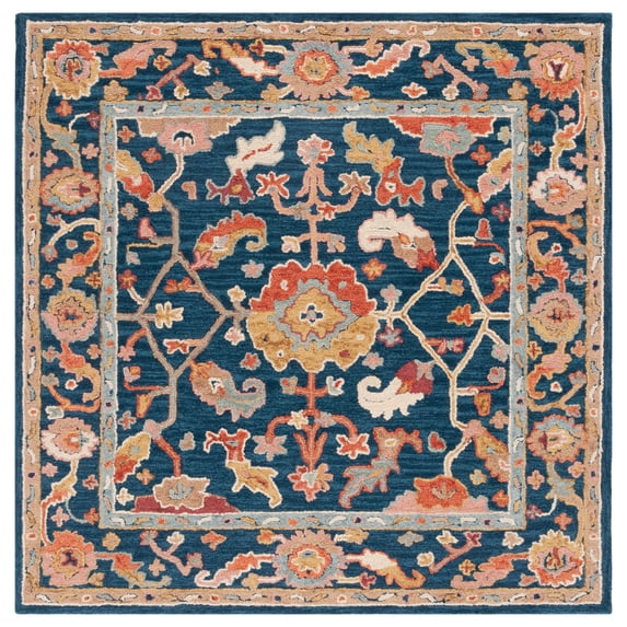SAFAVIEH Metro Isi Medallion Area Rug, Navy/Red, 6' x 6' Square