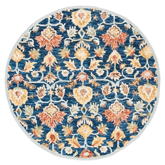 SAFAVIEH Metro Isolde Floral Area Rug, Blue/Orange, 6' x 6' Round