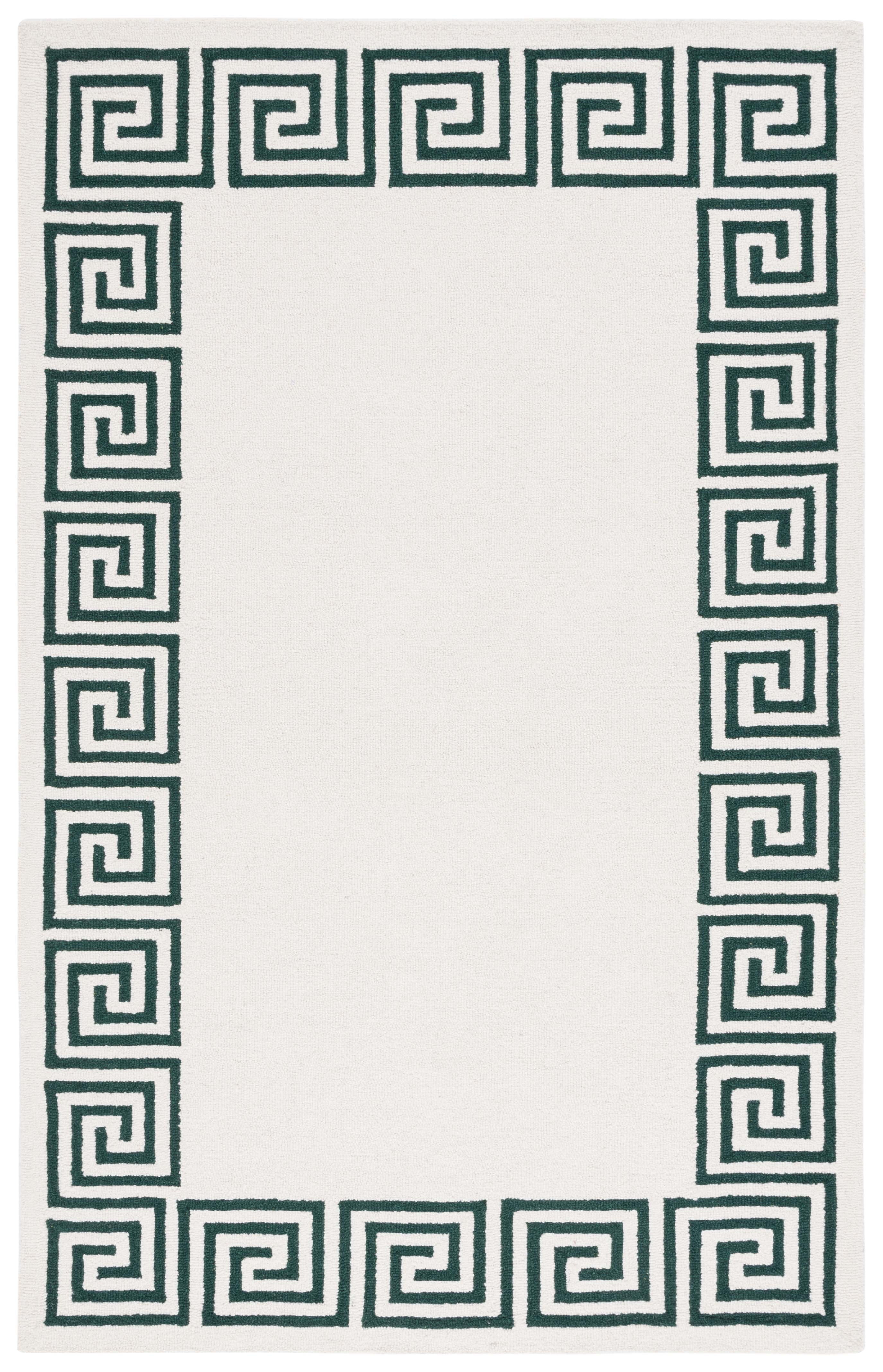 Ivory and Green Hand-Tufted Wool 6' x 9' Rectangular Rug