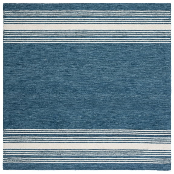 SAFAVIEH Metro Jackie Striped Area Rug, Blue/Ivory, 6' x 6' Square