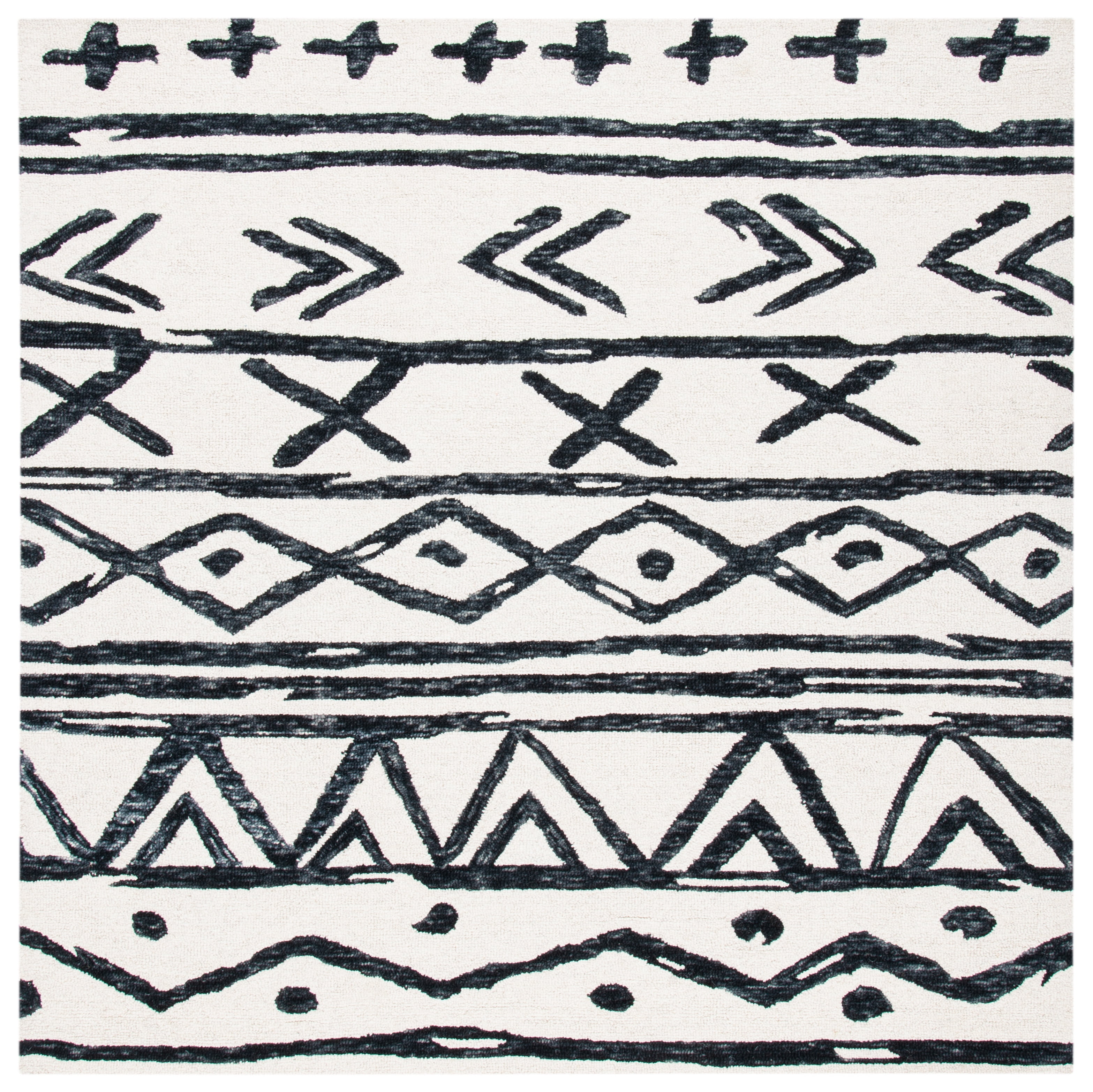 Elegant Noir Hand-Tufted Wool 6' Square Area Rug