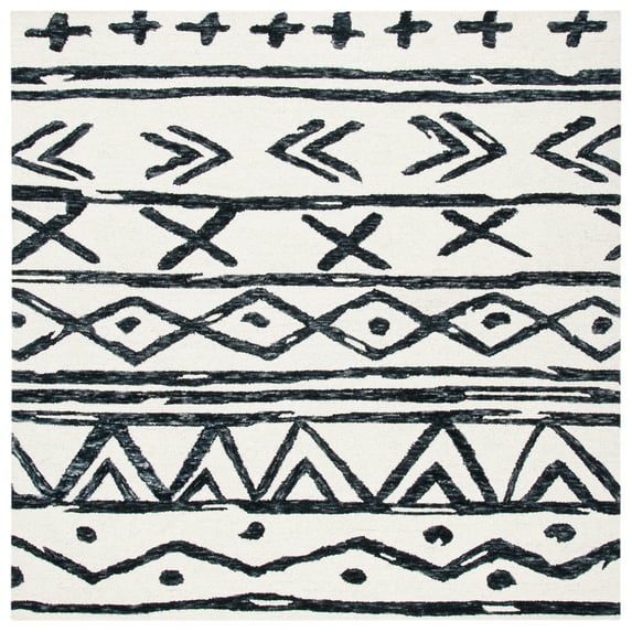 SAFAVIEH Metro Jarred Diamond Area Rug, Black/Ivory, 6' x 6' Square