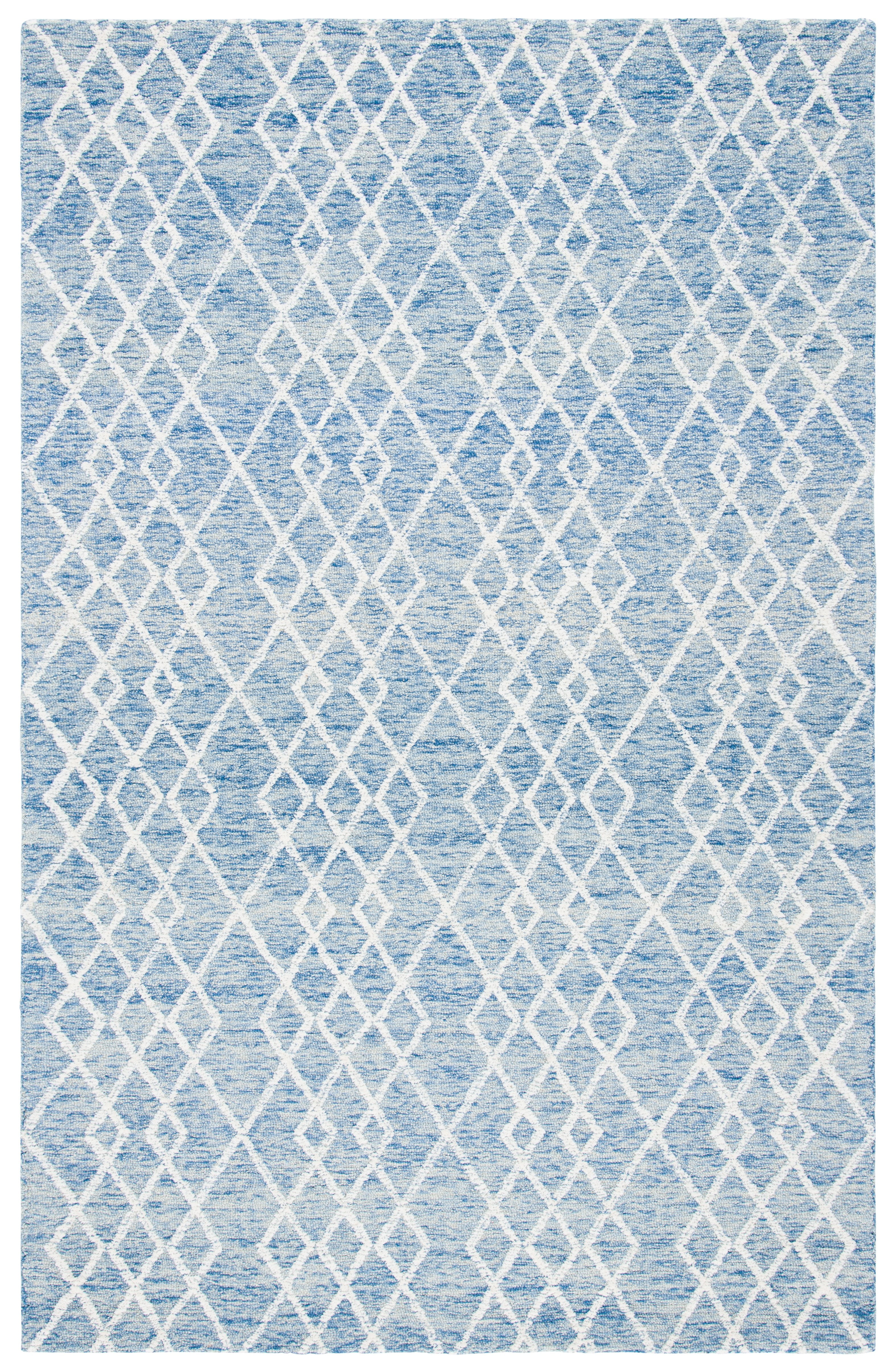 Hand-Tufted Blue and Ivory Wool Area Rug, 5' x 8'