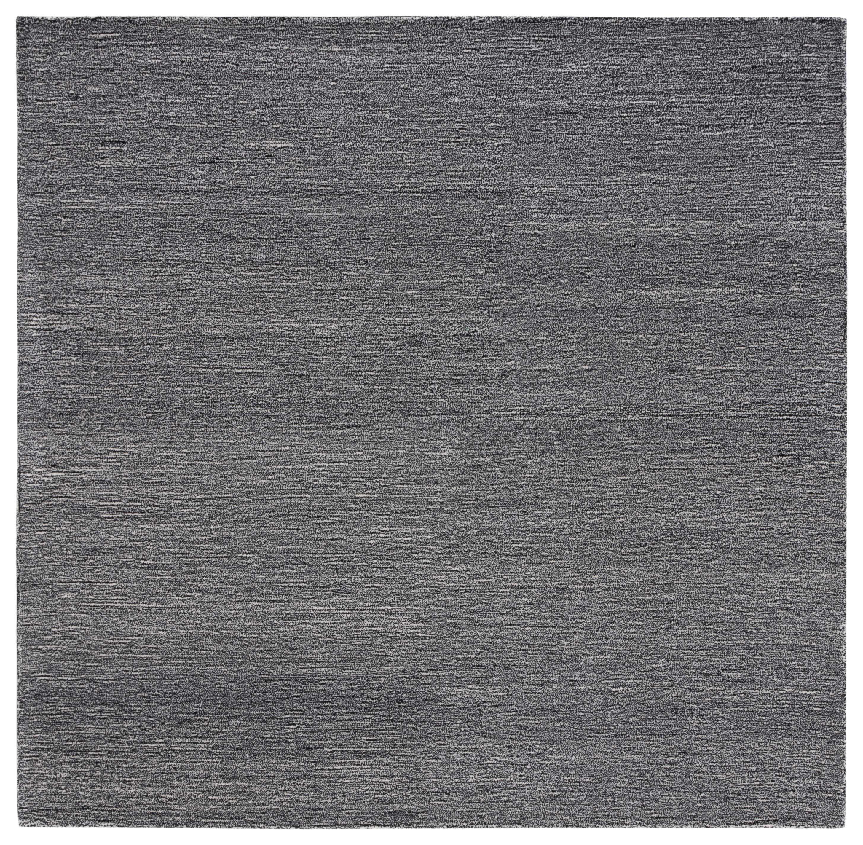 Handmade Black Floral Wool Square Area Rug
