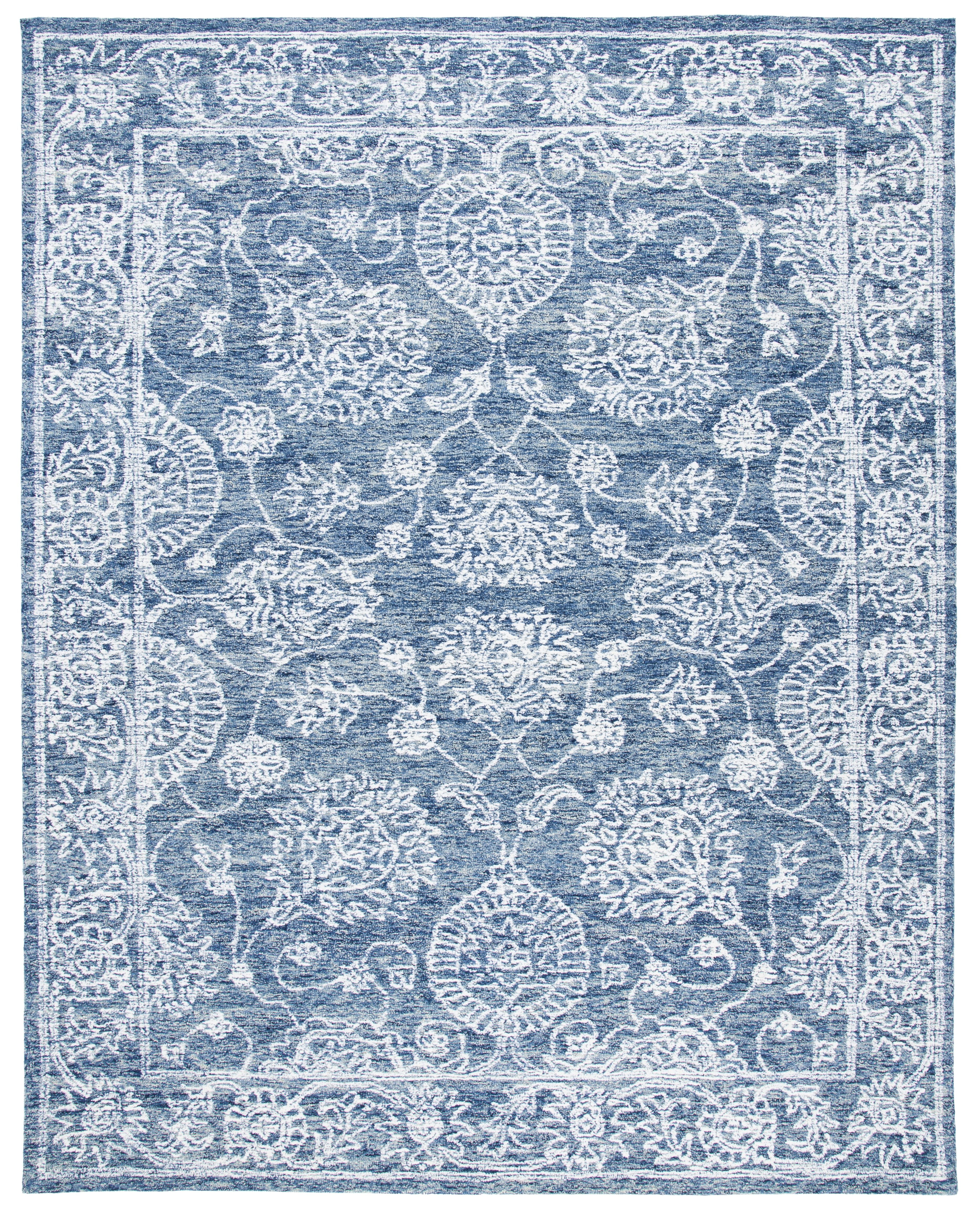 Handmade Blue Wool 8' x 10' Tufted Rectangular Area Rug