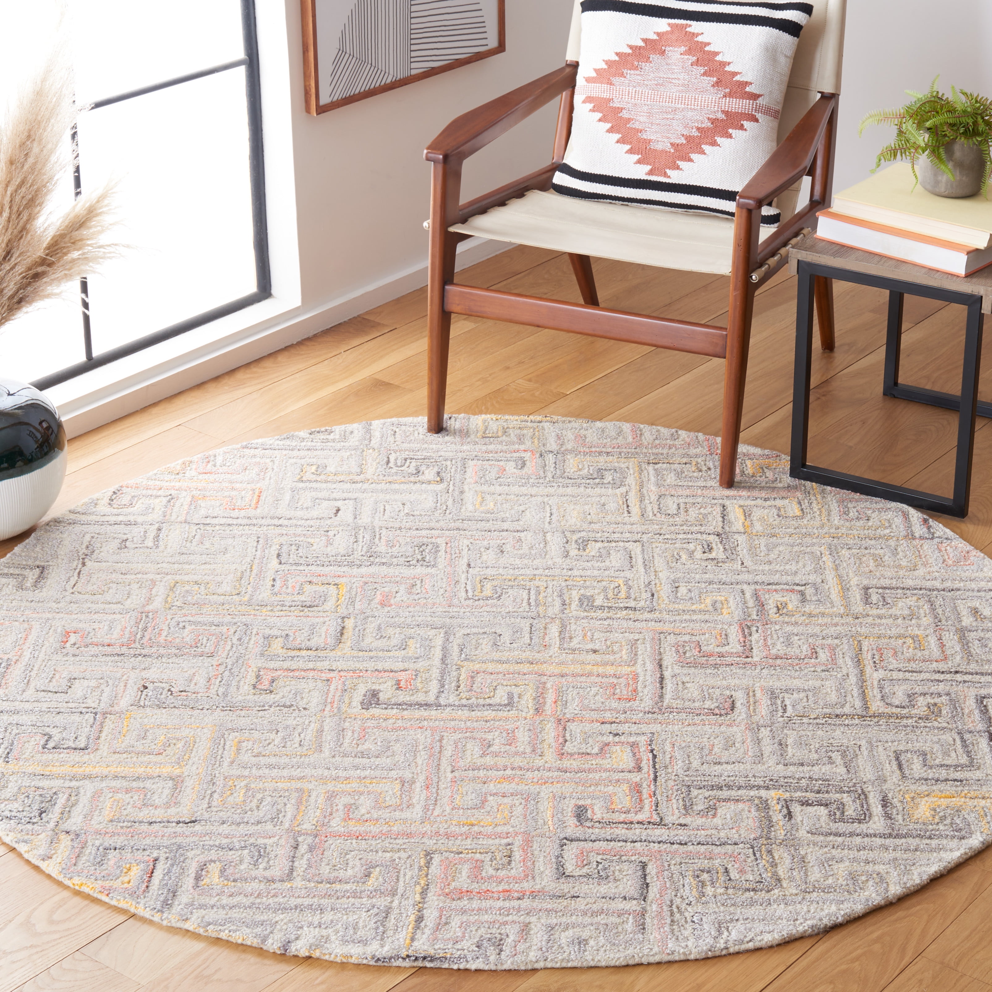 Safavieh Metro Jules Geometric Area Rug, Gray/Rust, 6' x 6' Round